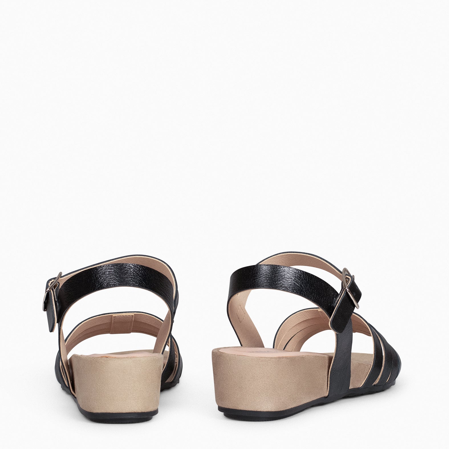MESINA – BLACK Wedge sandal with metallic straps 