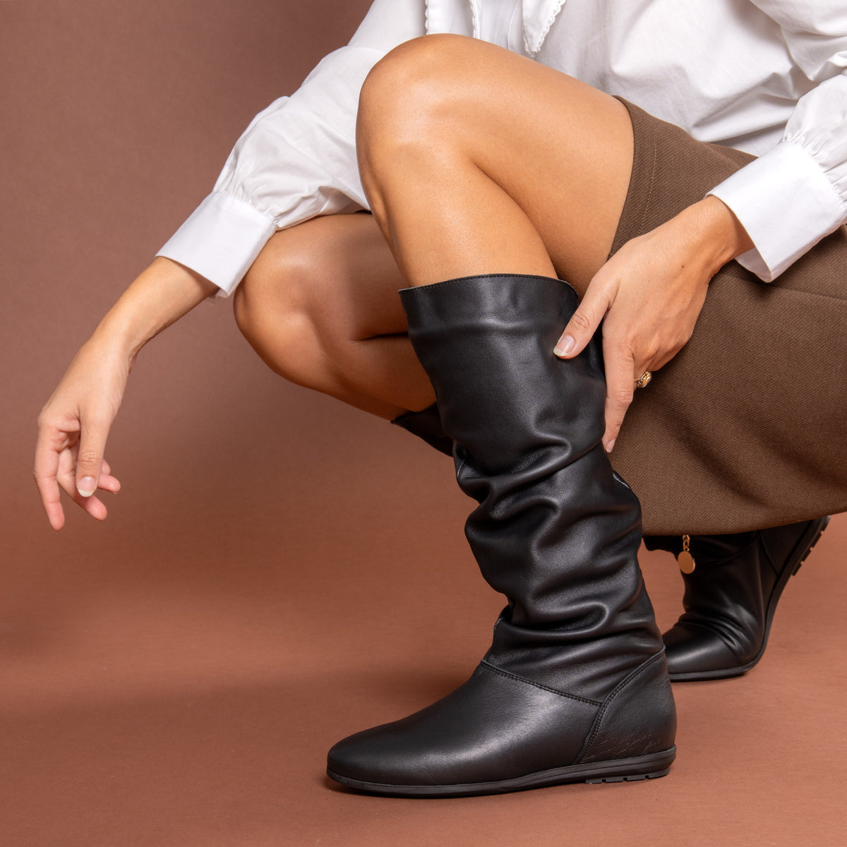 FIONA - Bottes plissées en cuir NOIR