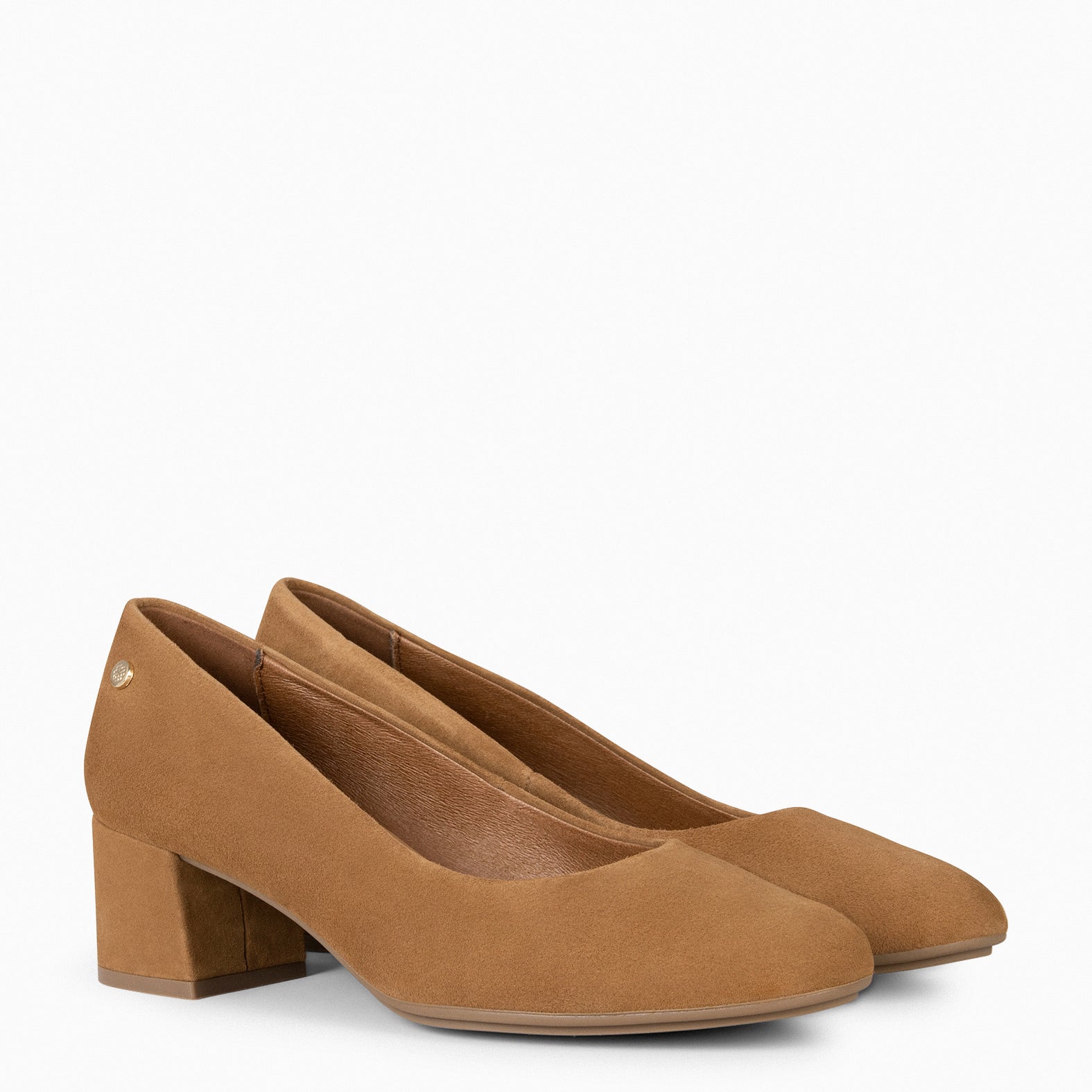 URBAN ROUND – CAMEL suede leather low heels