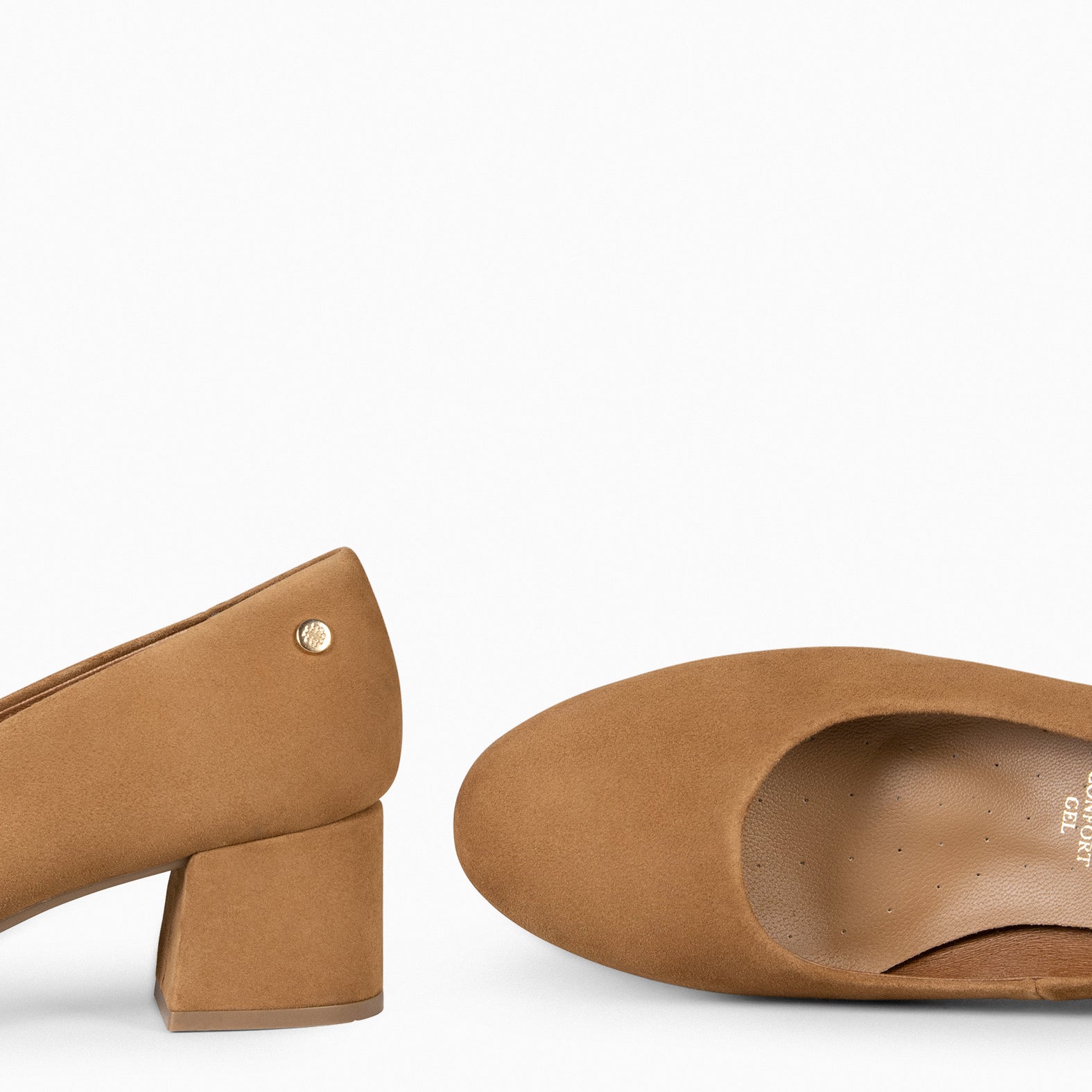 URBAN ROUND – CAMEL suede leather low heels