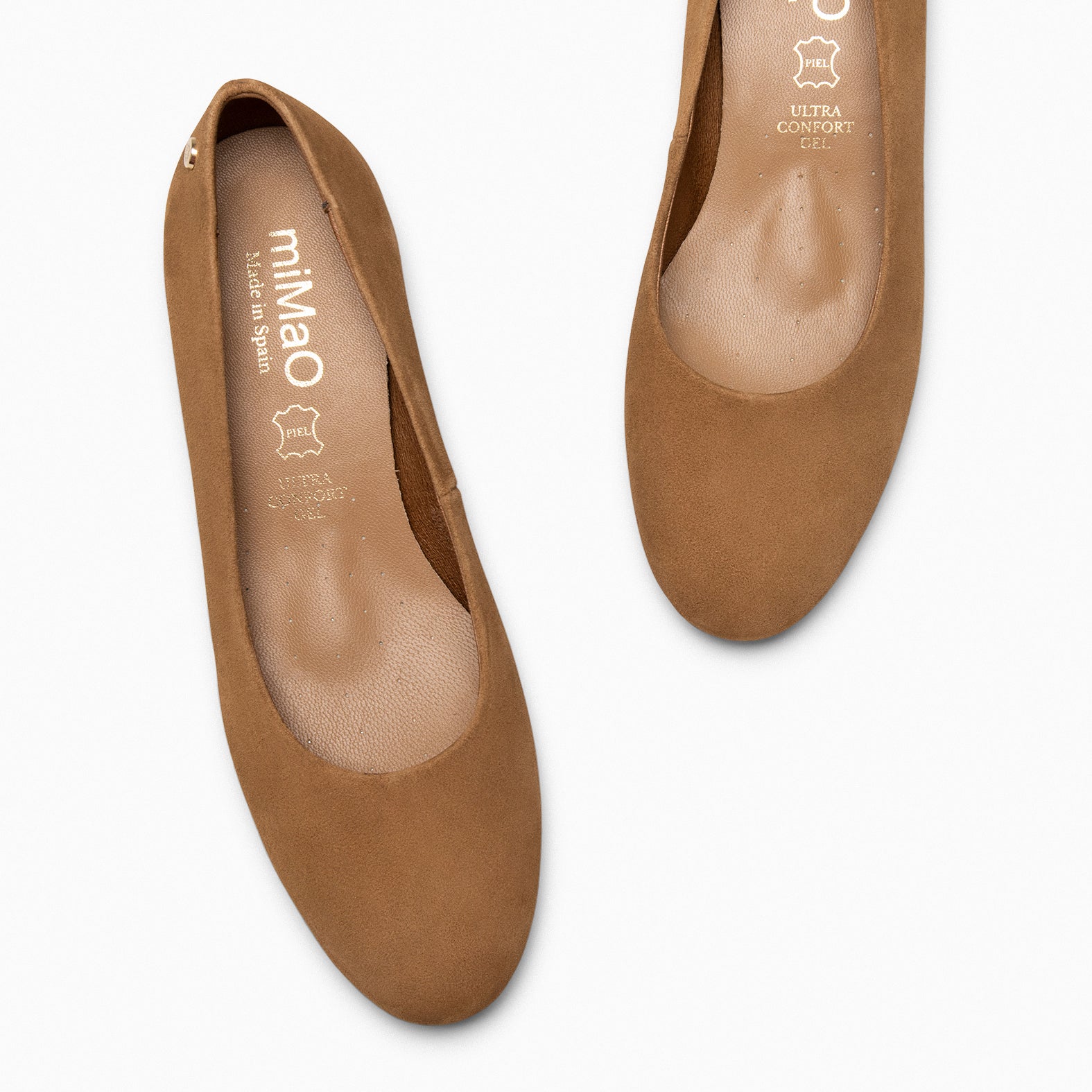 URBAN ROUND – CAMEL suede leather low heels