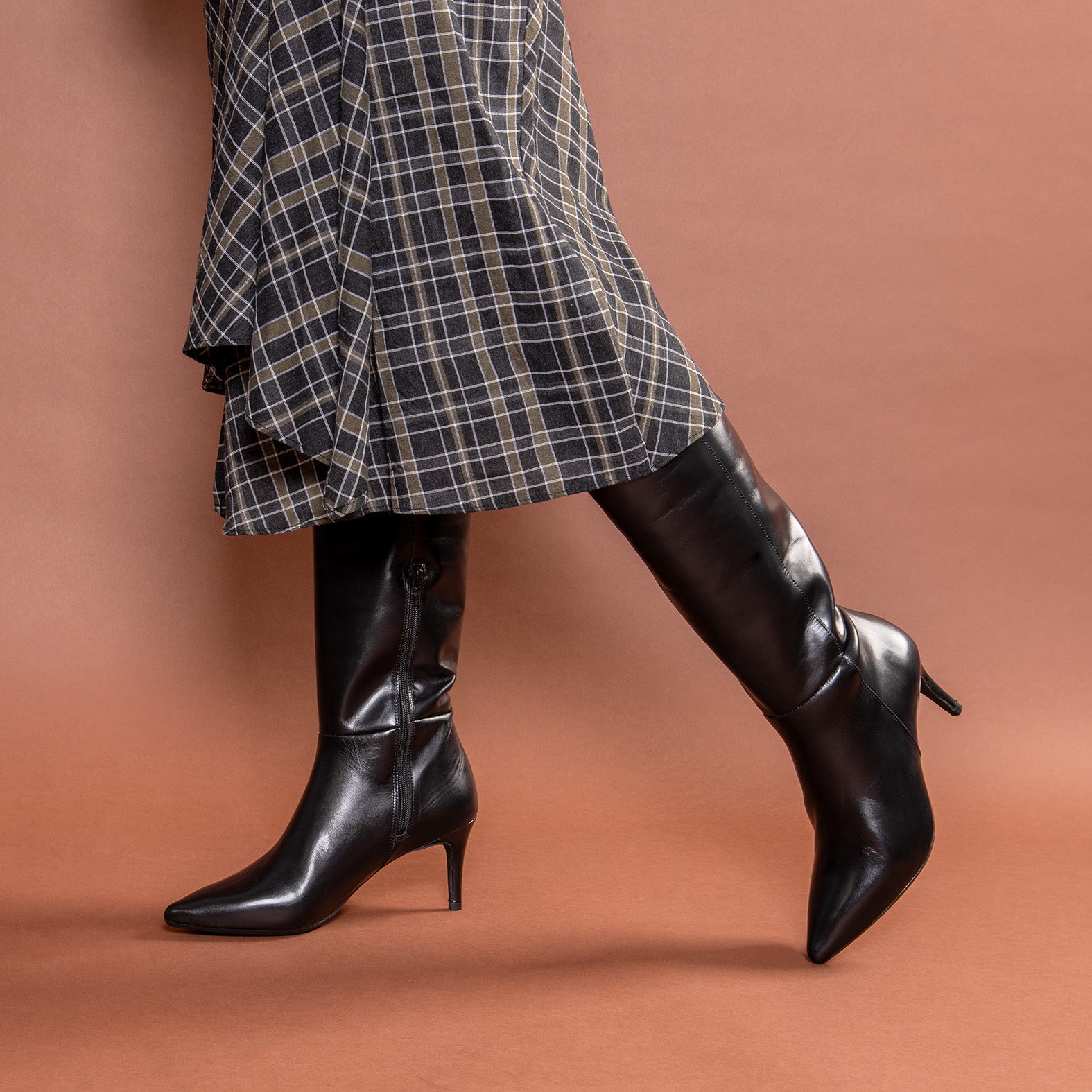 MANHATTAN - Botas de piel con tacón fino NEGRO