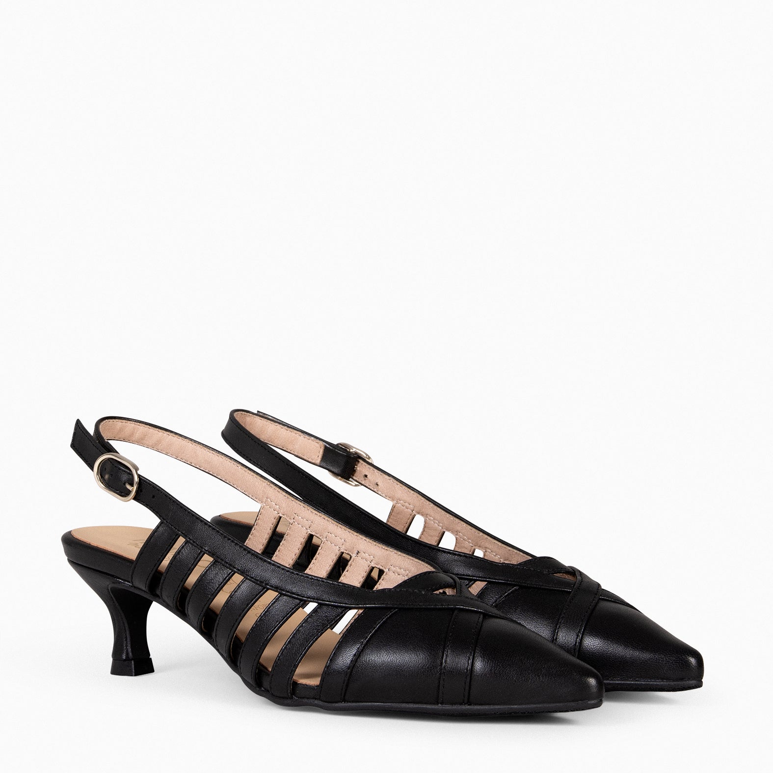 JADE – BLACK slingback kitten heels