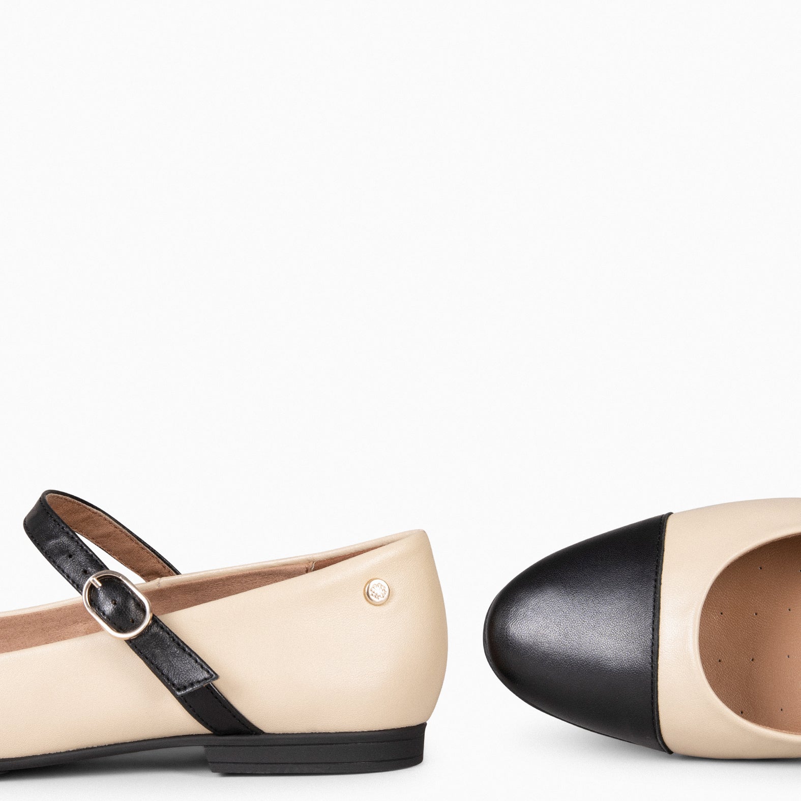 MORGANE – BEIGE and BLACK Mary-Janes with buckle