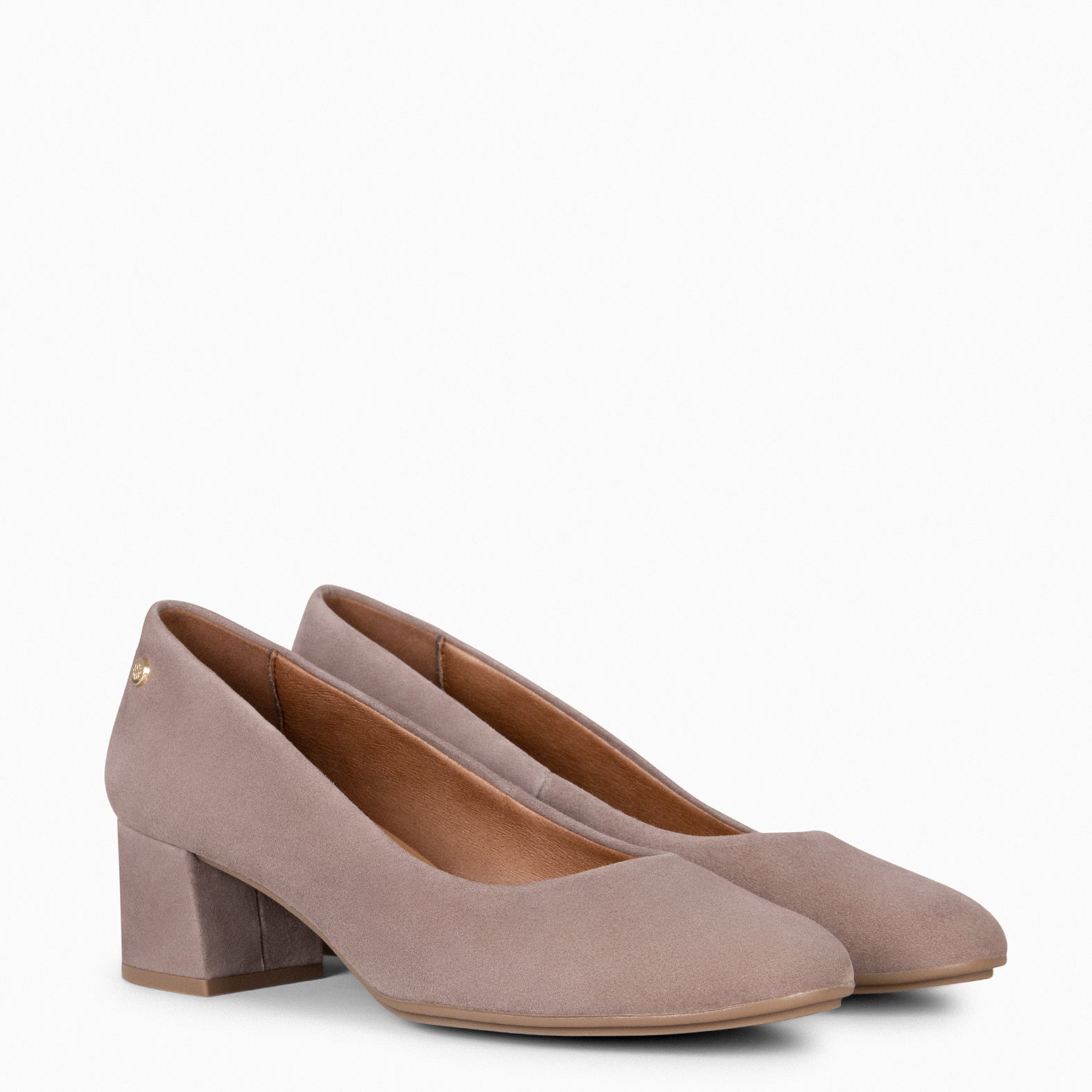 URBAN ROUND – TAUPE suede leather low heels