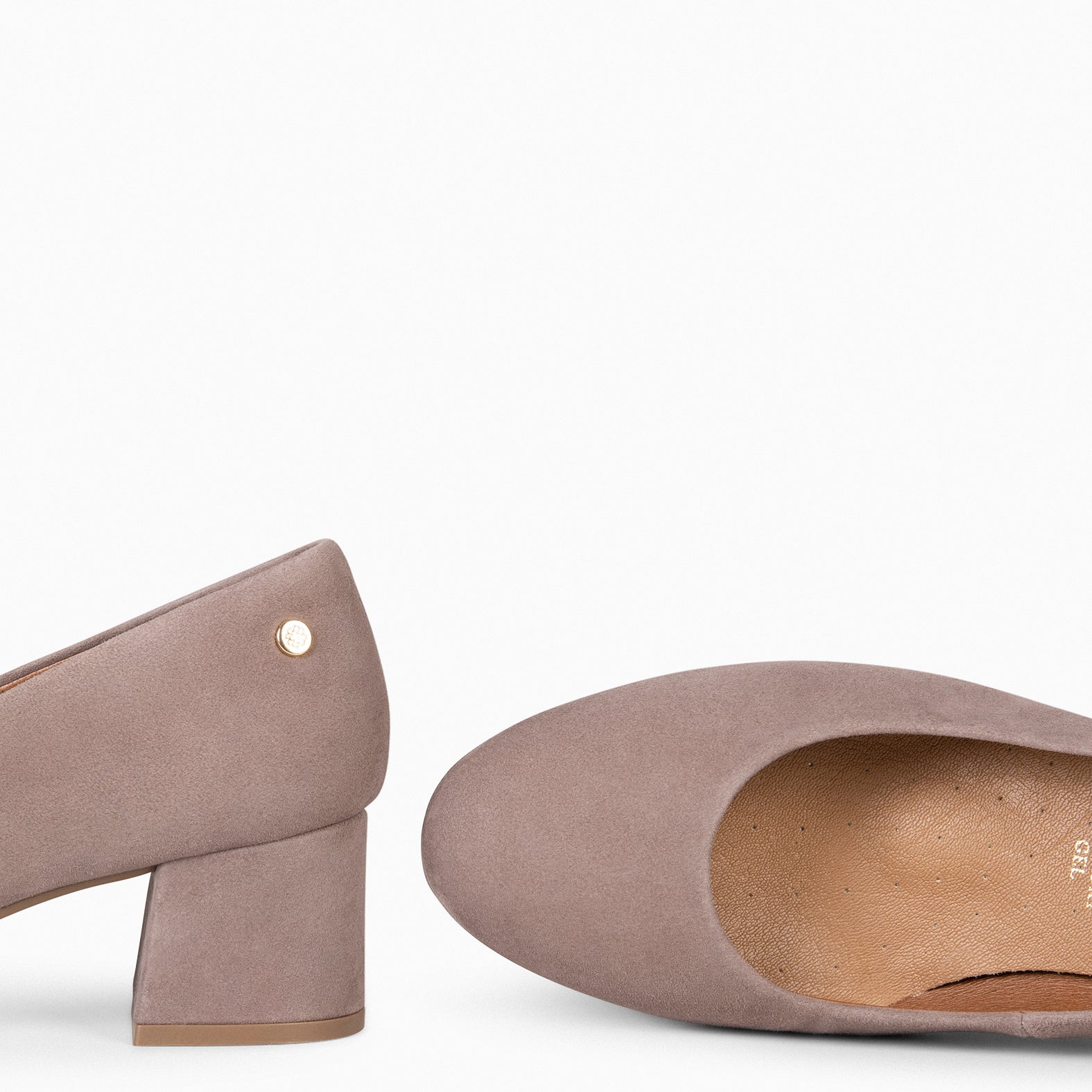 URBAN ROUND – TAUPE suede leather low heels