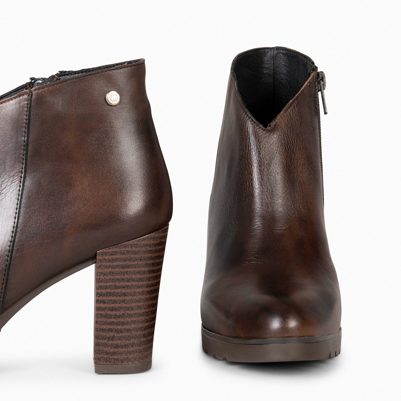 CLASSIC - Botines de tacón de piel MARRON