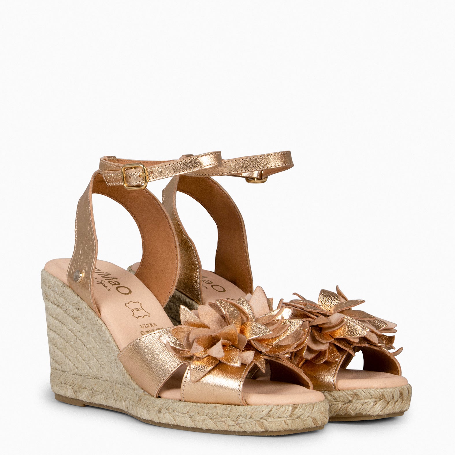 ZAHARA - Espadrilles à fleur en cuir OR ROSE