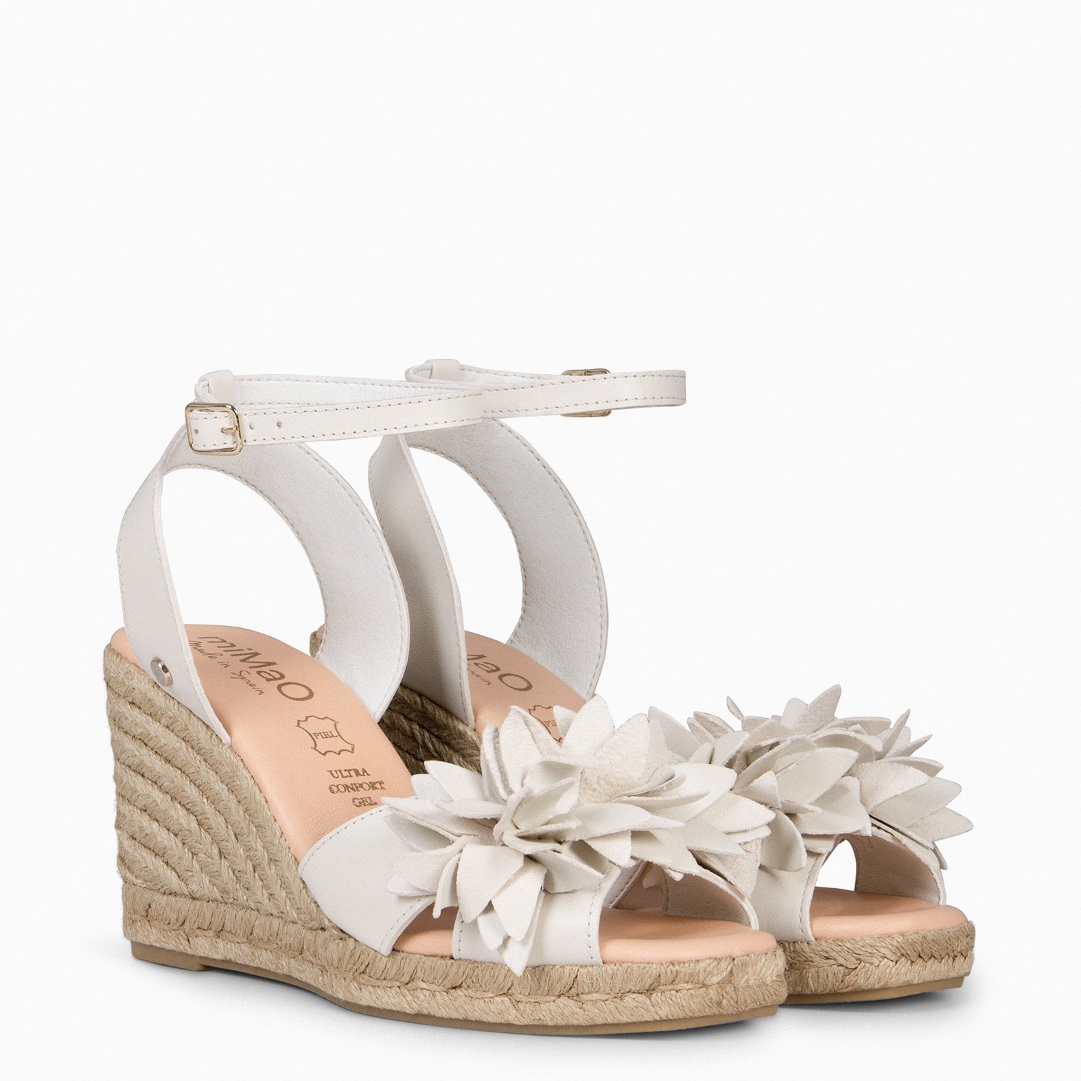 ZAHARA - Espadrilles à fleur en cuir IVOIRE