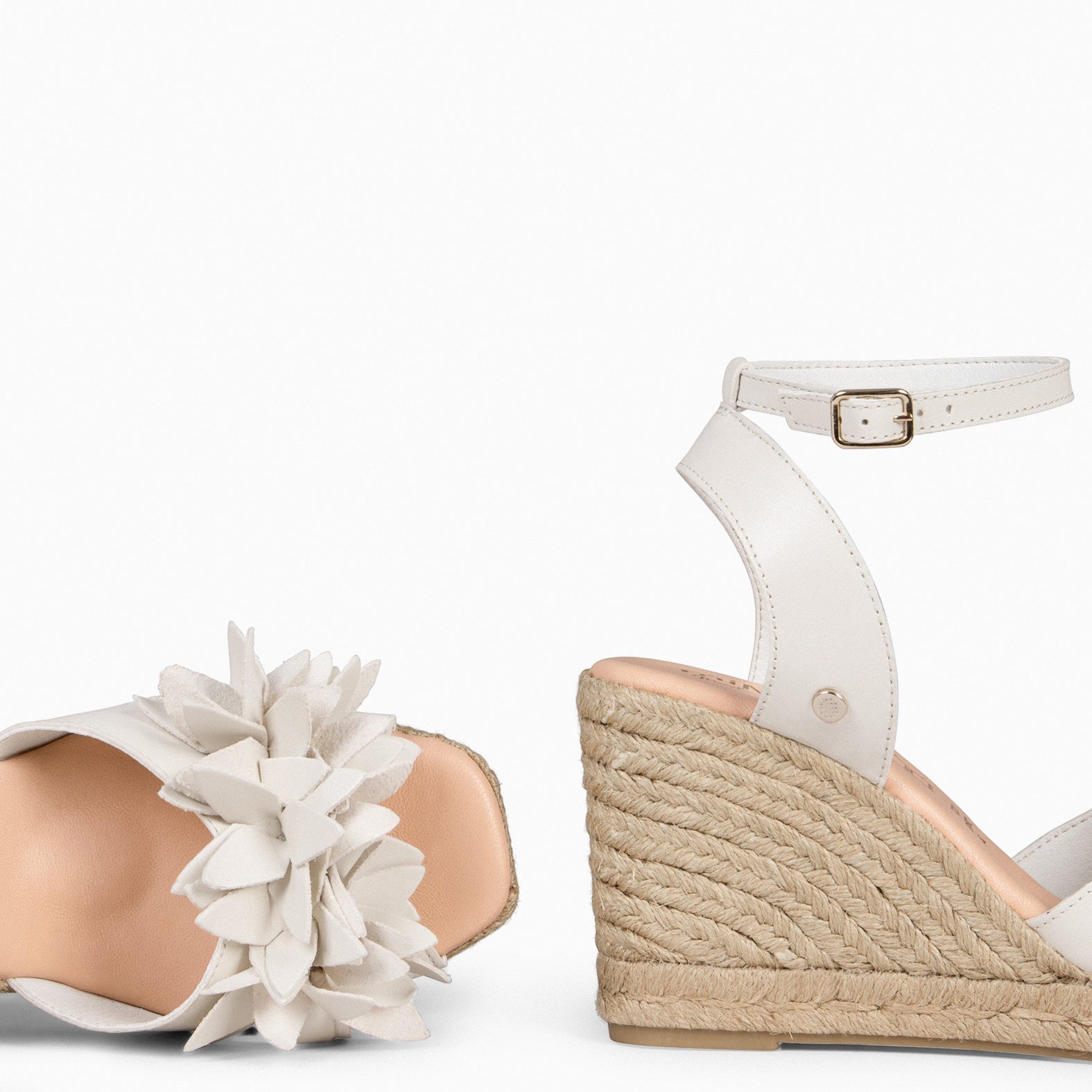 ZAHARA - Espadrilles à fleur en cuir IVOIRE