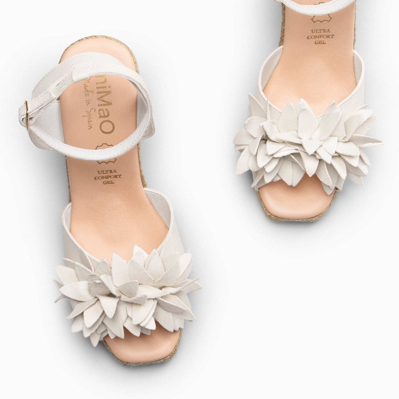 ZAHARA - Espadrilles à fleur en cuir IVOIRE