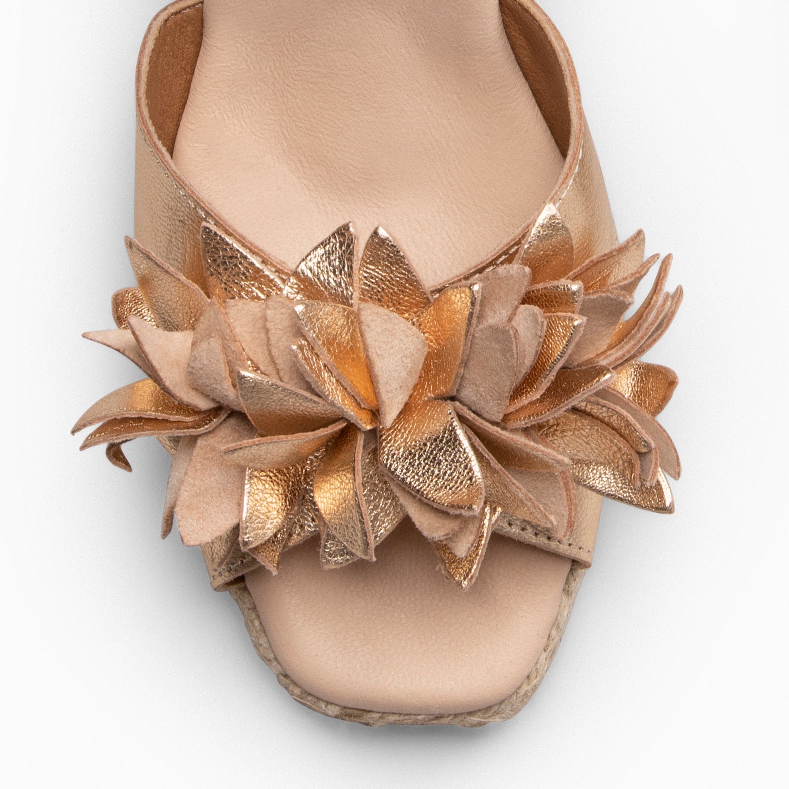 ZAHARA - Espadrilles à fleur en cuir OR ROSE