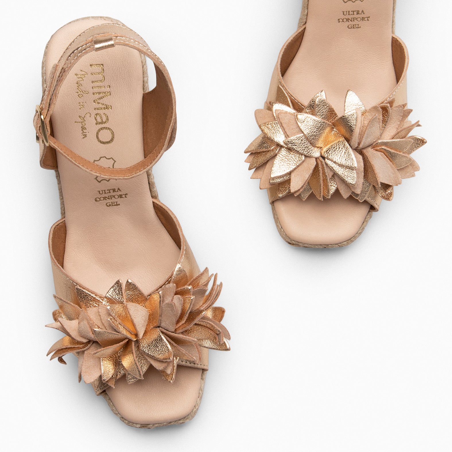 ZAHARA - Espadrilles à fleur en cuir OR ROSE