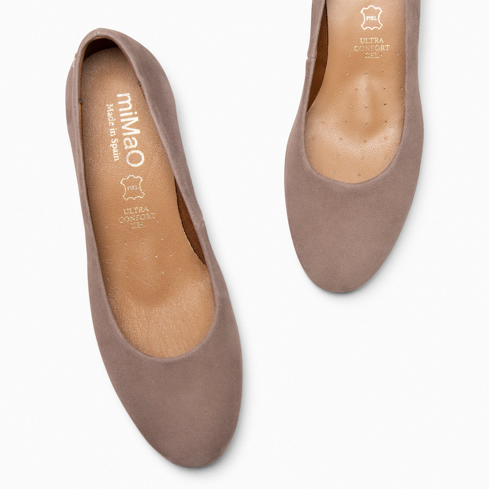 URBAN ROUND – TAUPE suede leather low heels