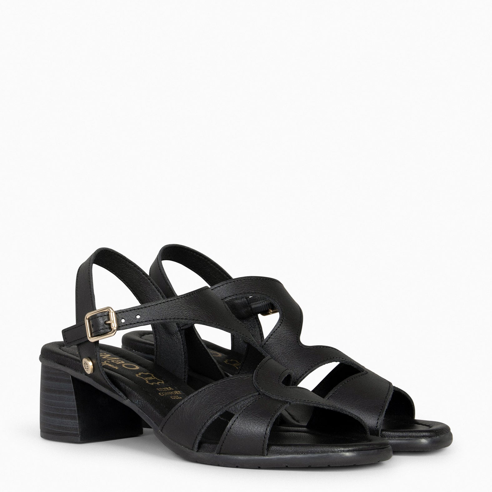 ESTRELLA – BLACK wide-heeled sandals
