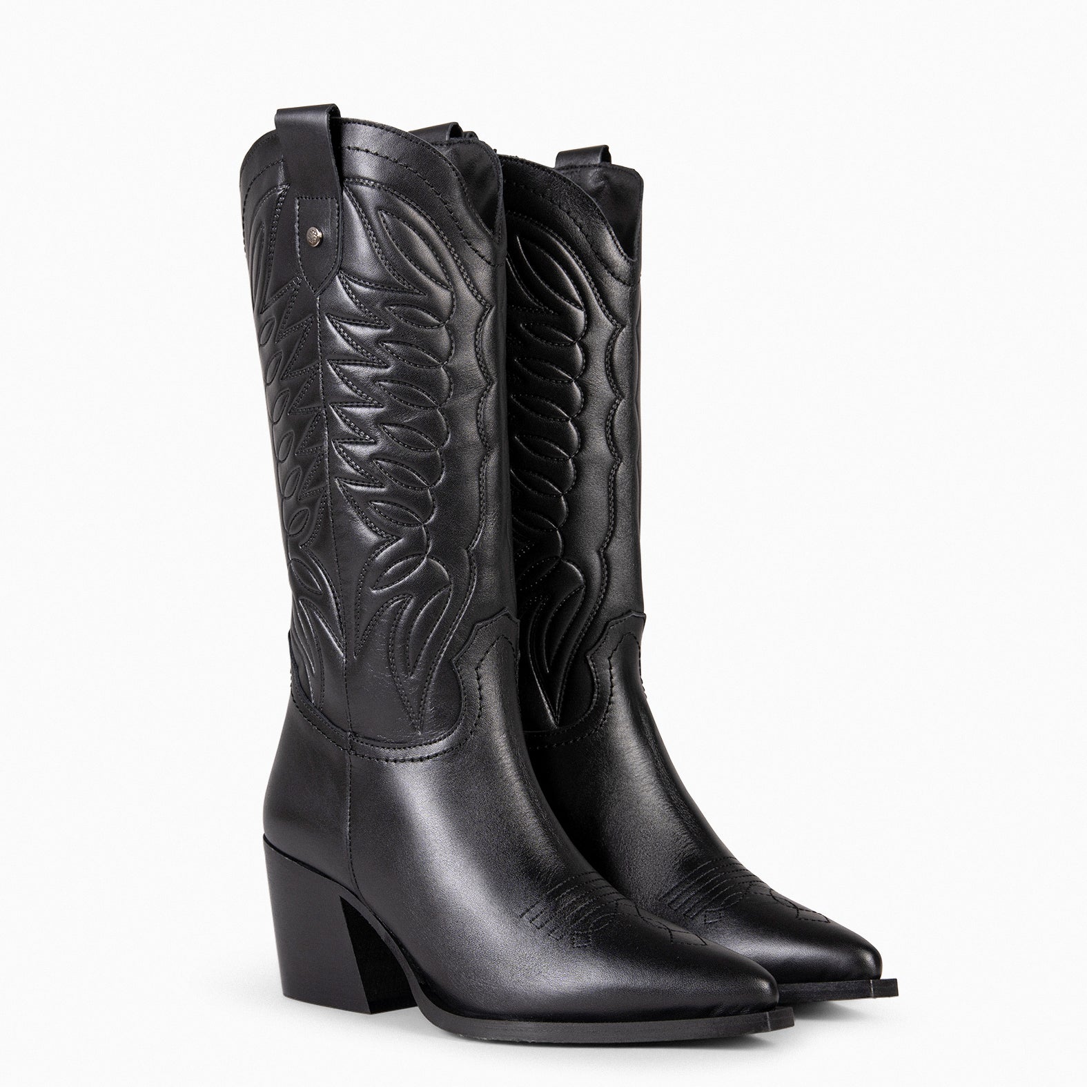 SALOON – Botas cowboy de piel bordada NEGRO