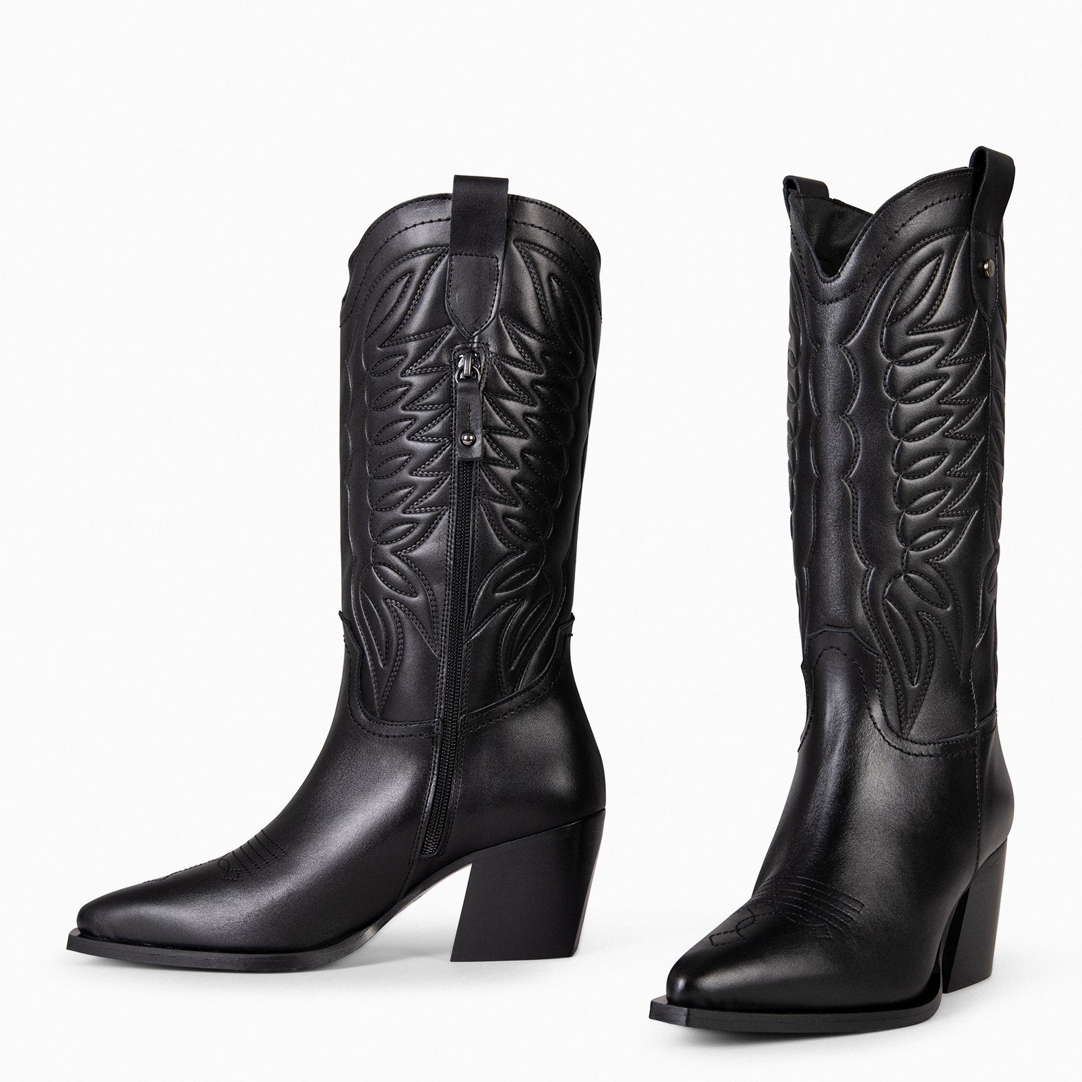 SALOON – Botas cowboy de piel bordada NEGRO