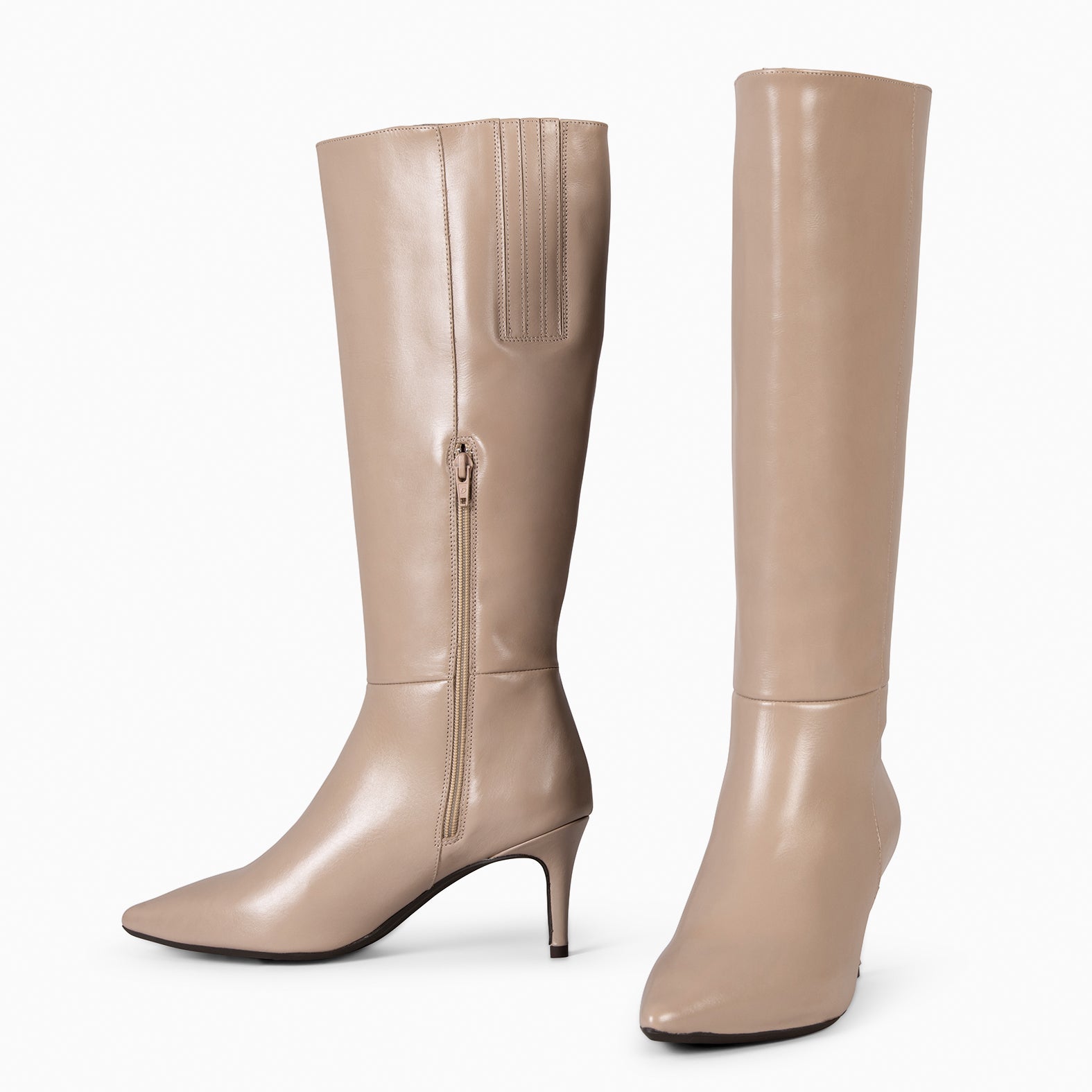 MANHATTAN – Botas de piel con tacón fino TAUPE