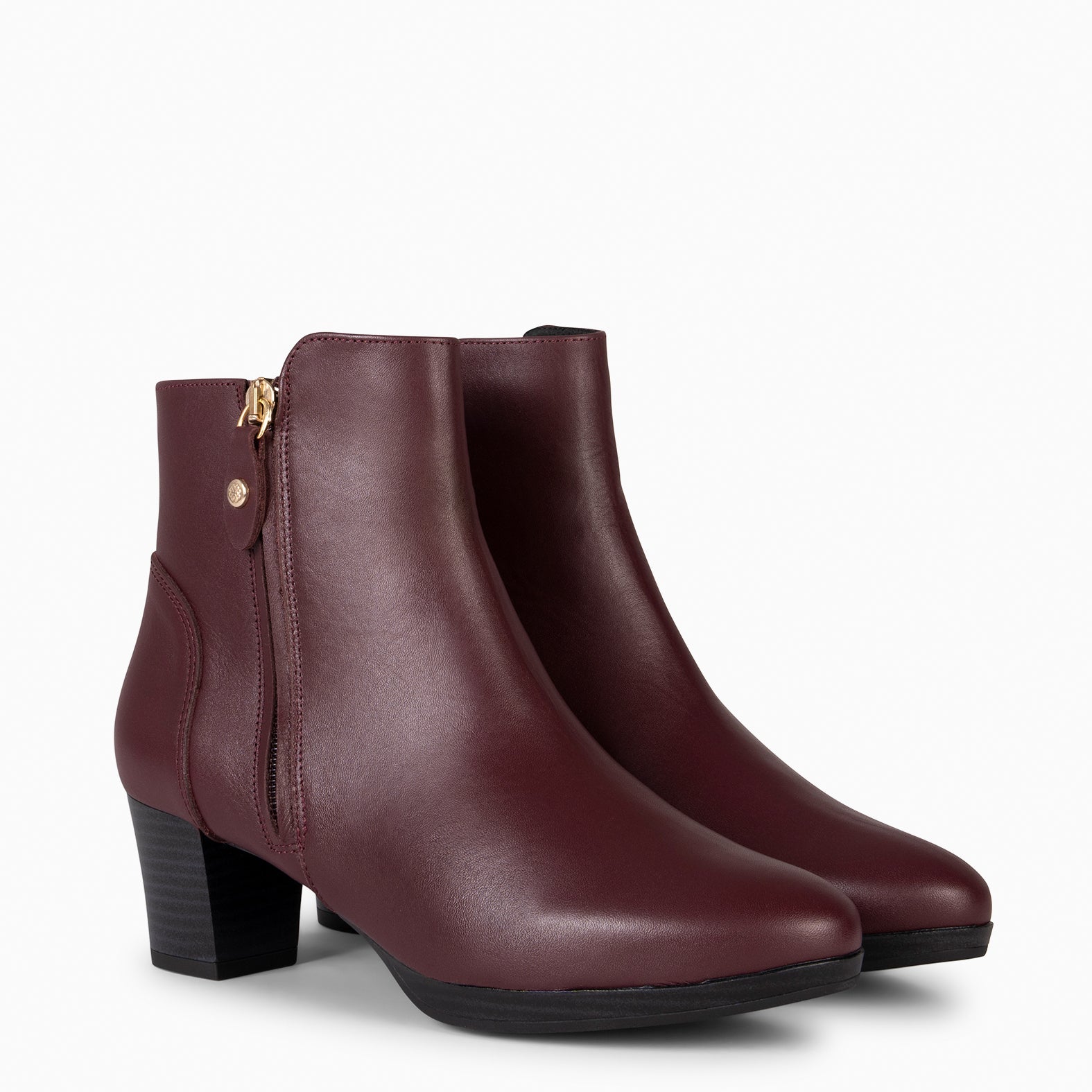 ALSACIA – Bottines à talon moyen en cuir BORDEAUX