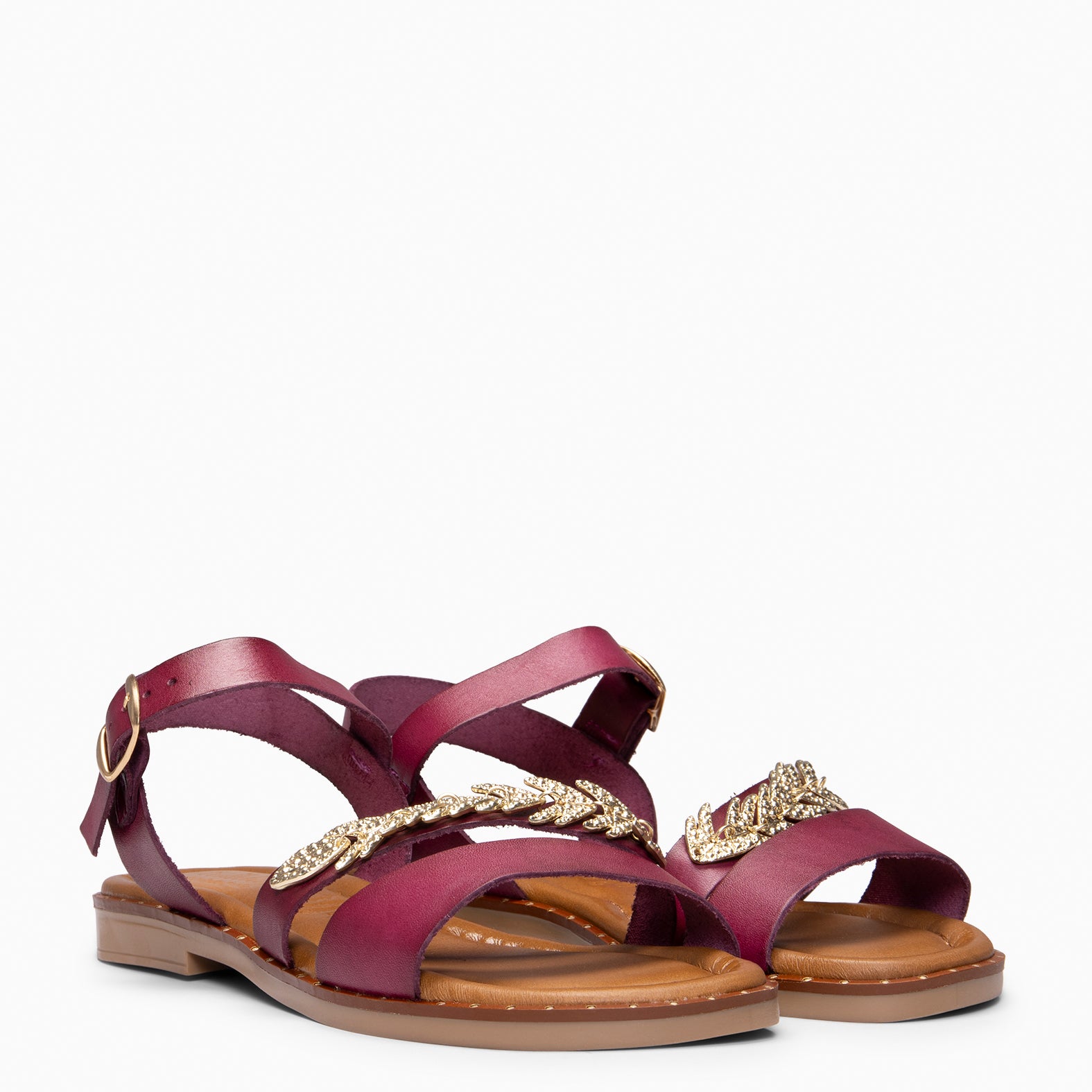 THEMIS - Sandalias planas de piel VINO