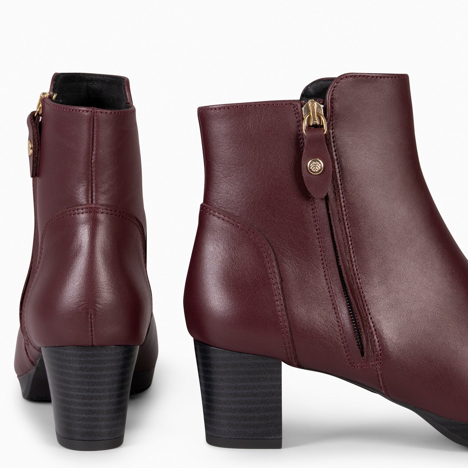 ALSACIA – Bottines à talon moyen en cuir BORDEAUX