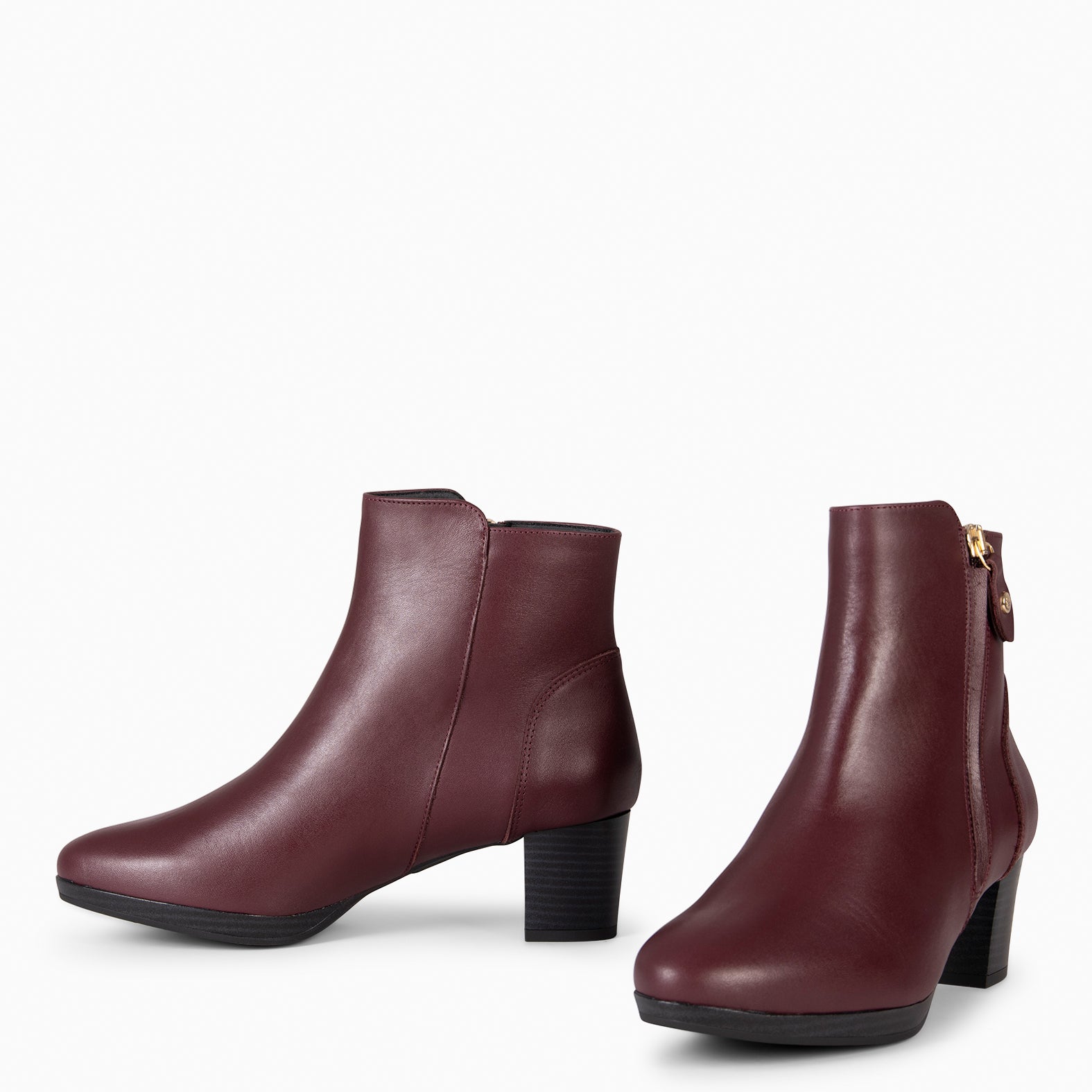 ALSACIA – Bottines à talon moyen en cuir BORDEAUX