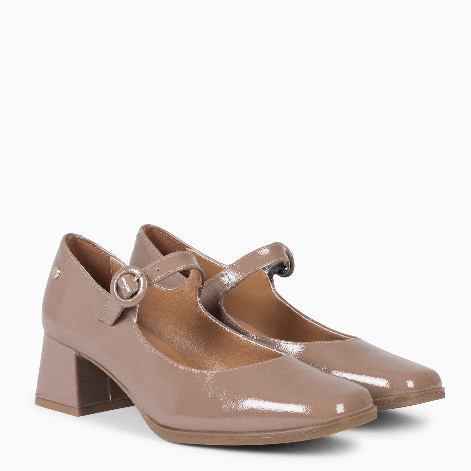 AGATA – Mary Jane à talon en cuir vernis TAUPE