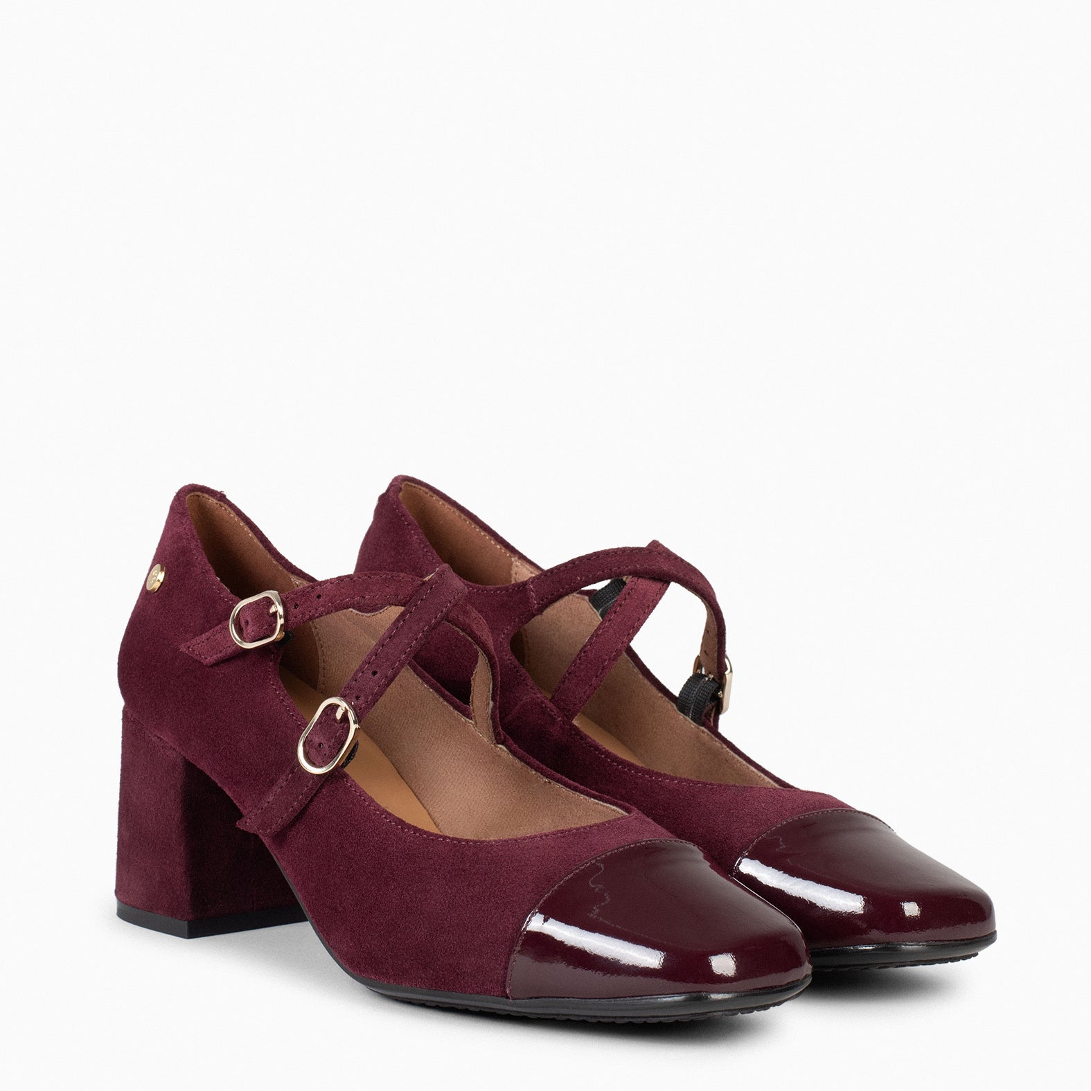 LIDIA – Chaussures en daim et cuir à double boucles BORDEAUX