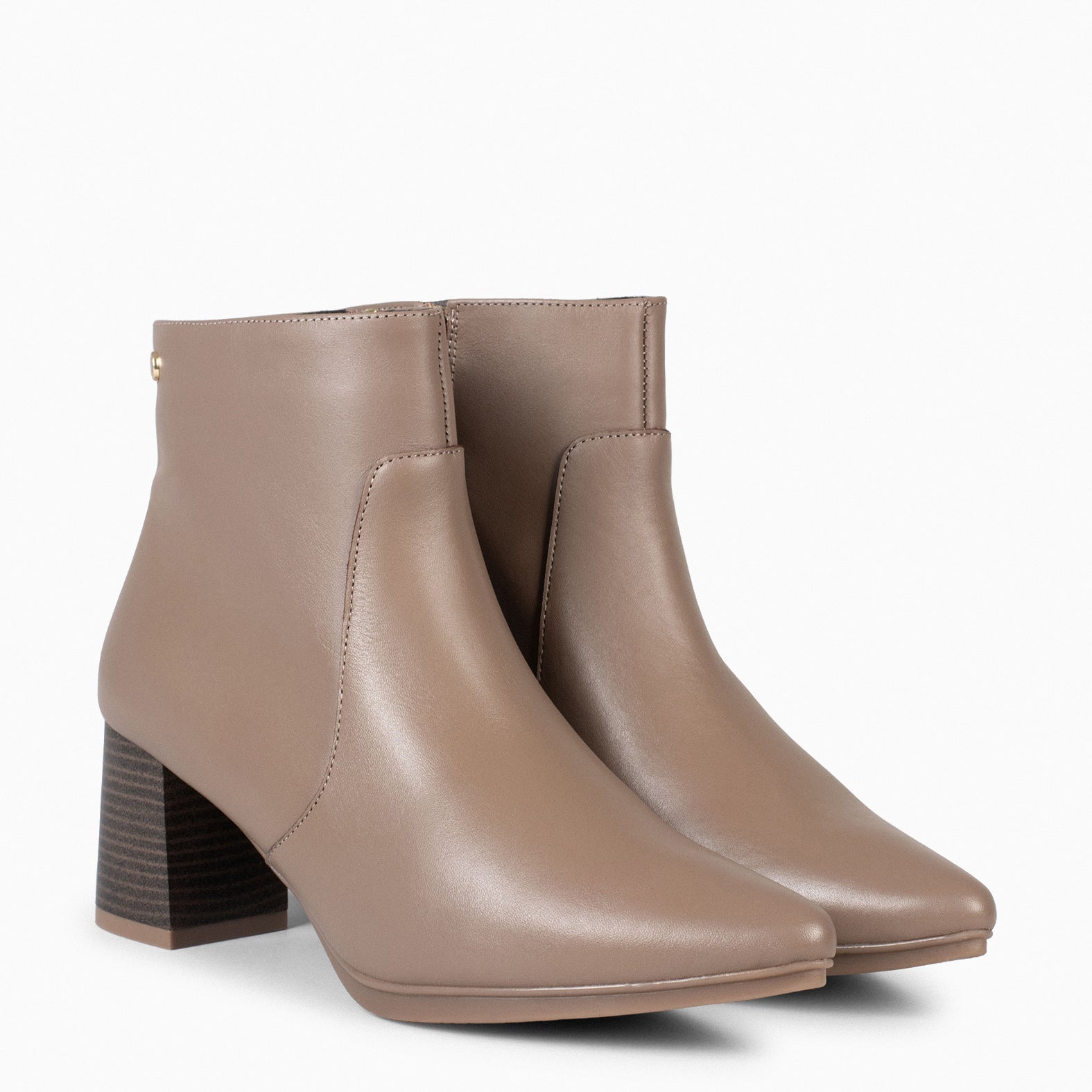 TURIN – Bottines en cuir TAUPE à talon imitation bois