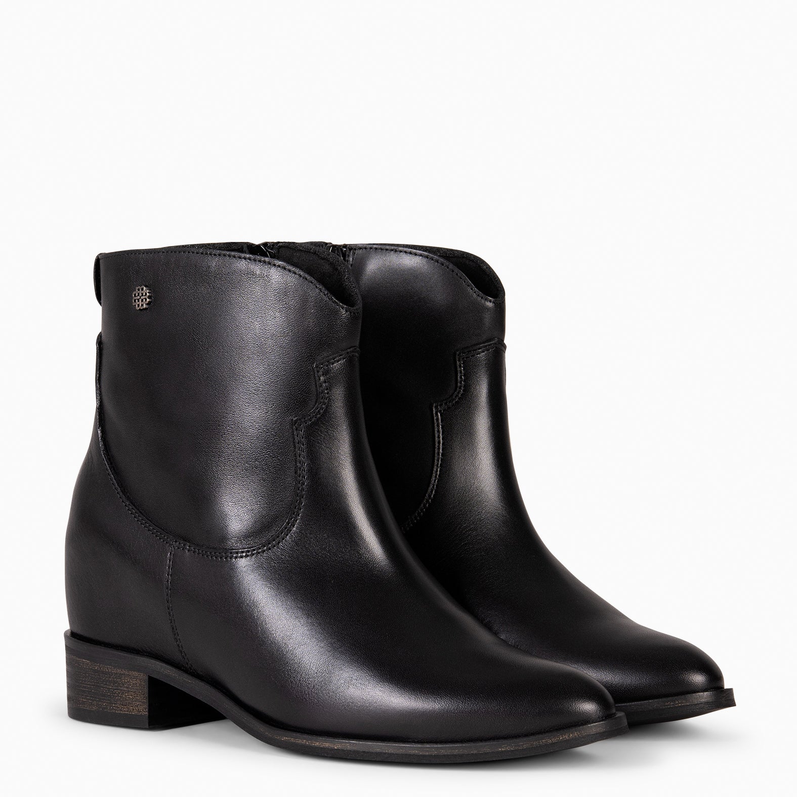 JESSY – Bottines à talon intérieur compensé en cuir NOIR