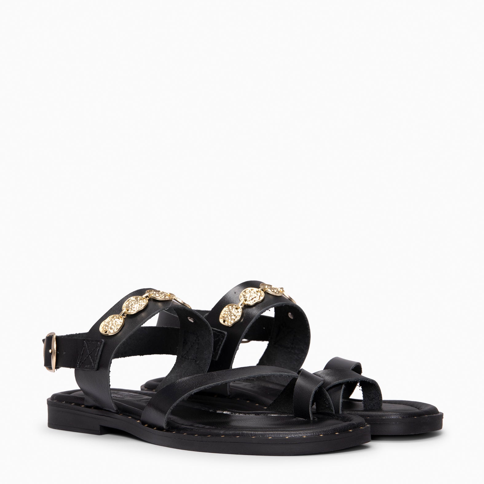 HERA - Sandalias planas de piel NEGRO