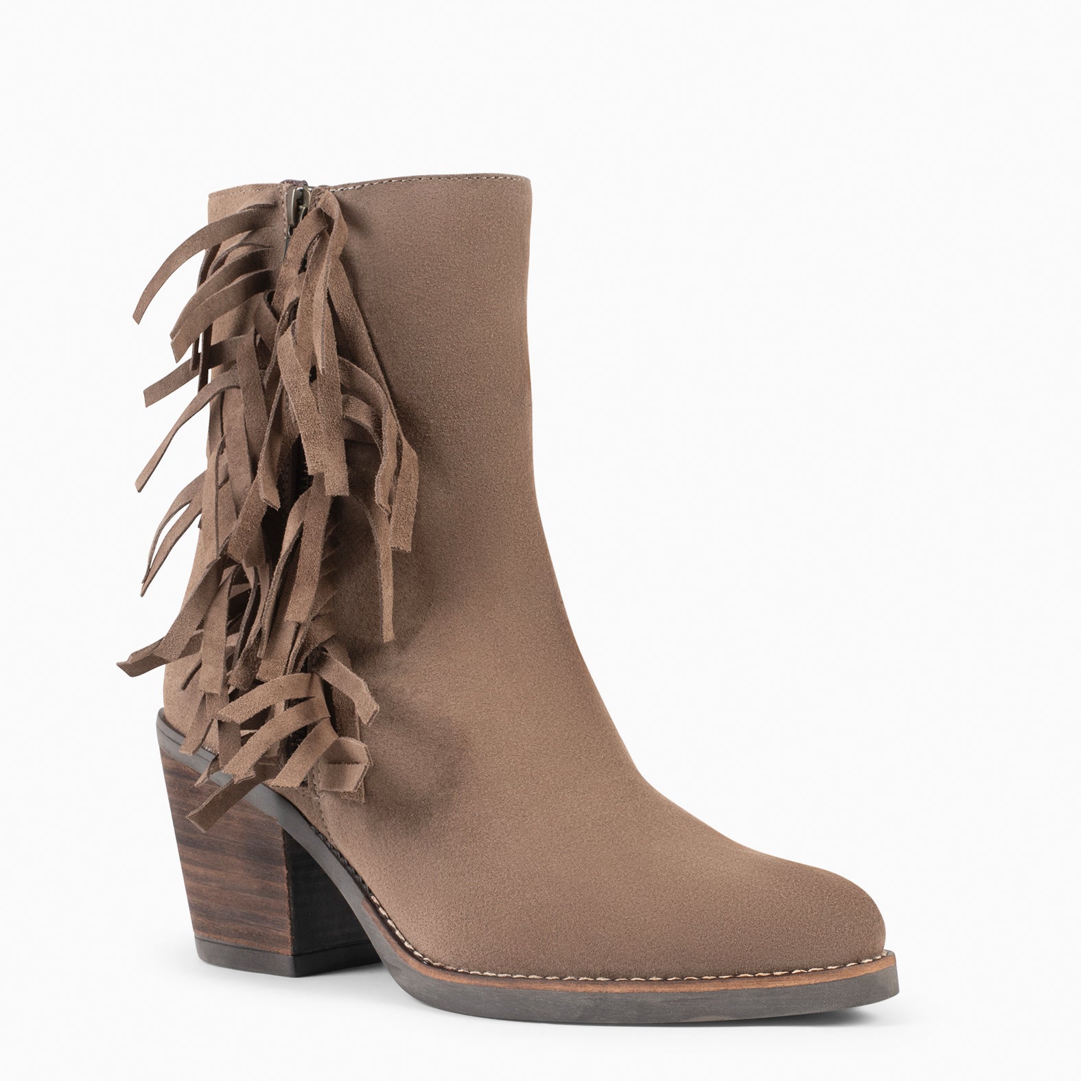BOHO – TAUPE Women Booties with Fringes 