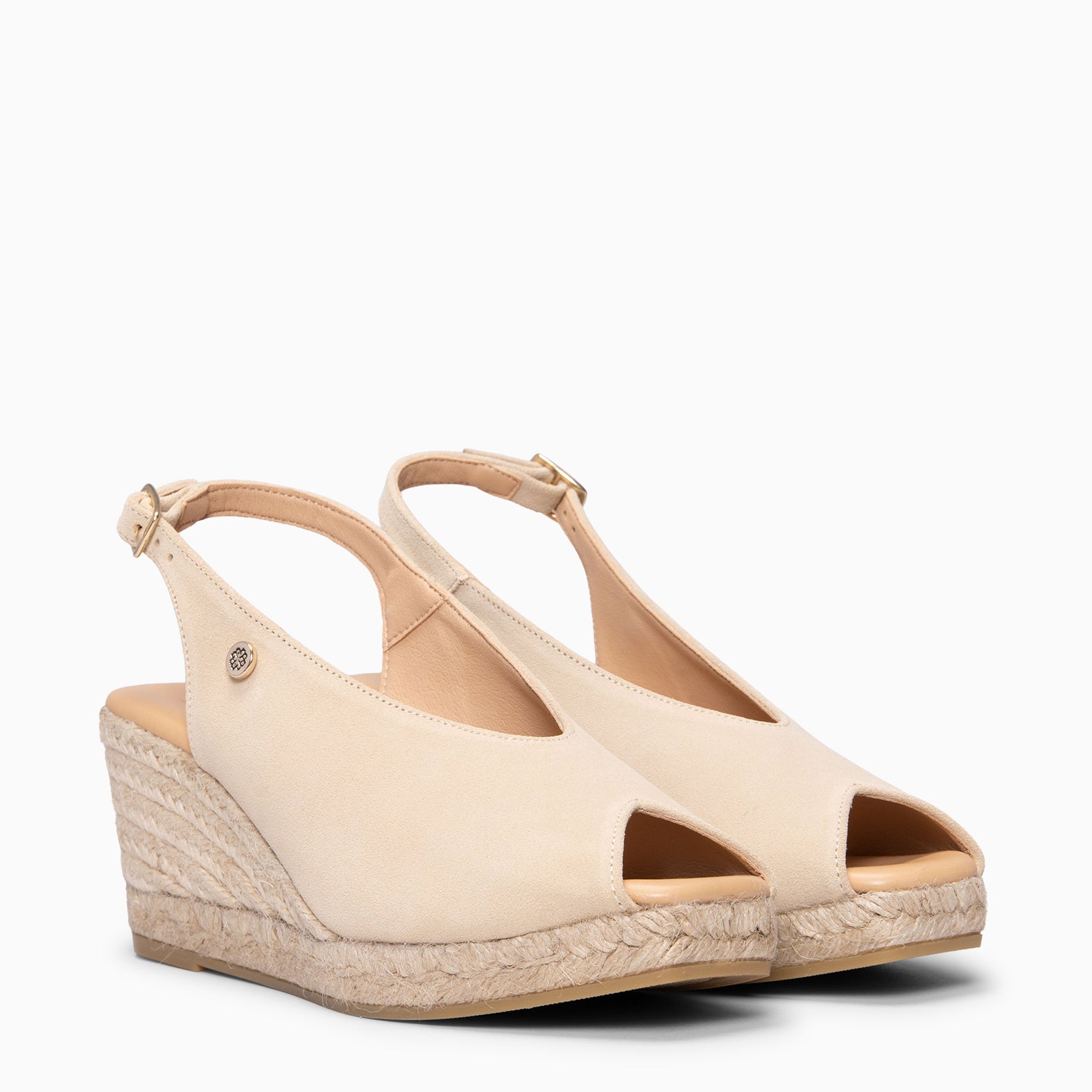 ELIAZAR - Cuña de esparto con puntera abierta BEIGE
