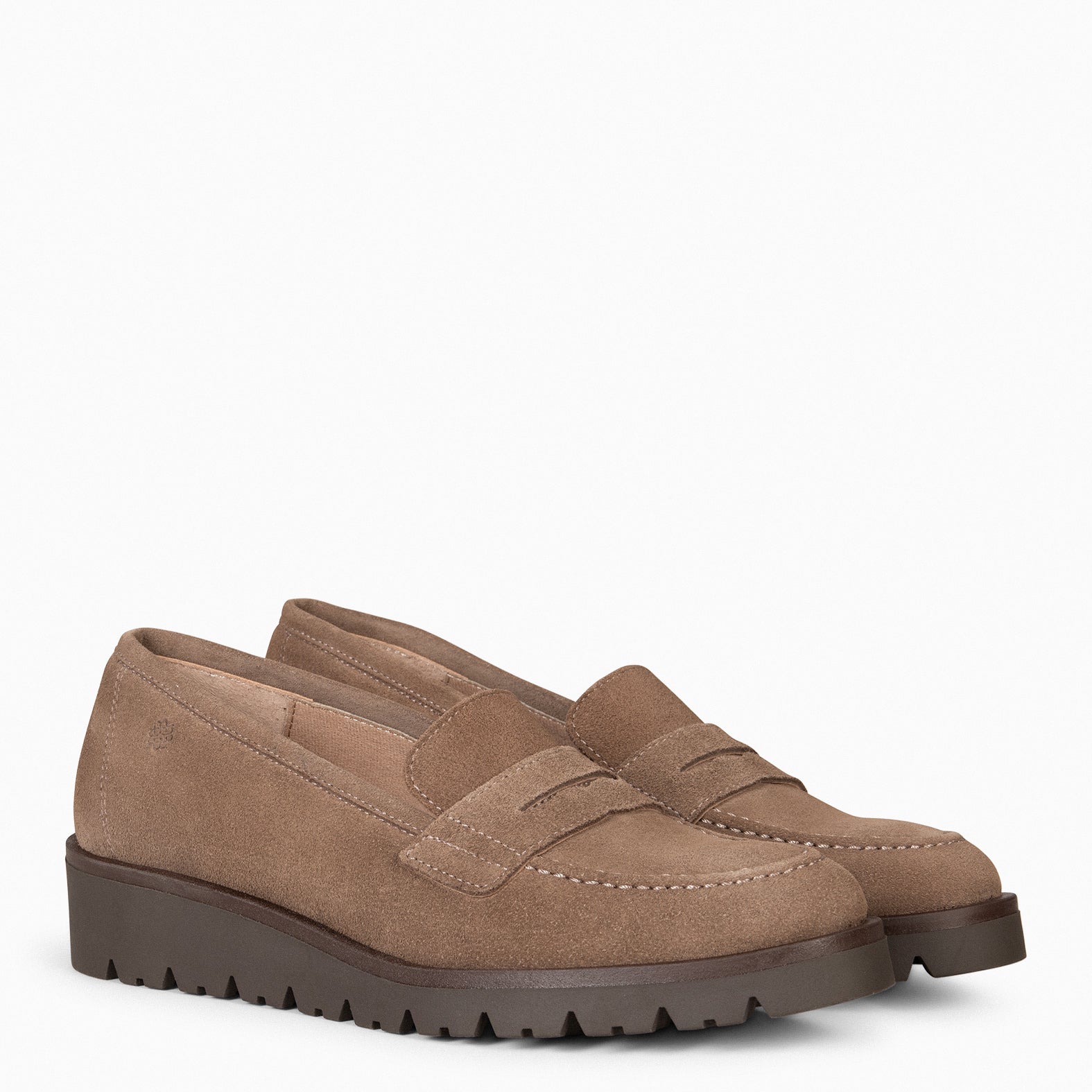 DAFNE - Mocassins à talon compensé en daim TAUPE