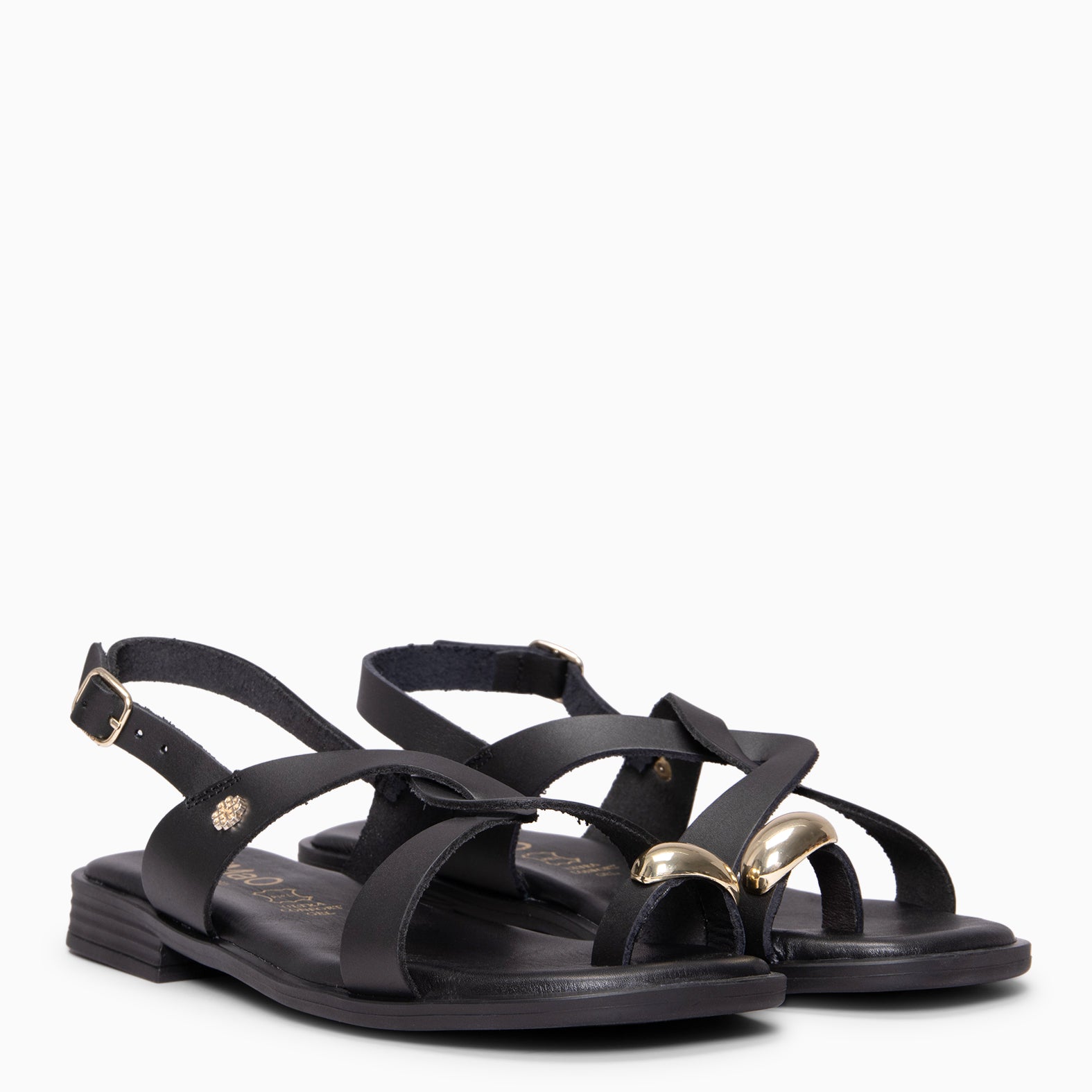 HELIA - Sandalias planas de piel NEGRO
