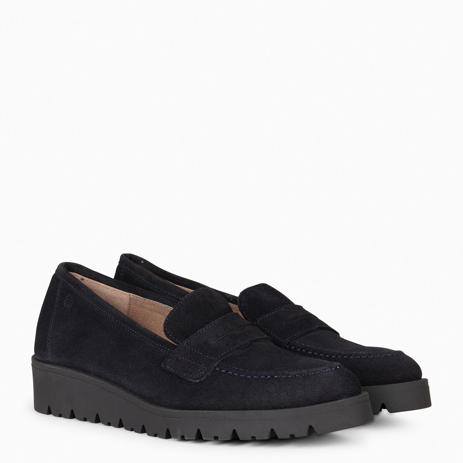 DAFNE - Mocasines de cuña de piel MARINO