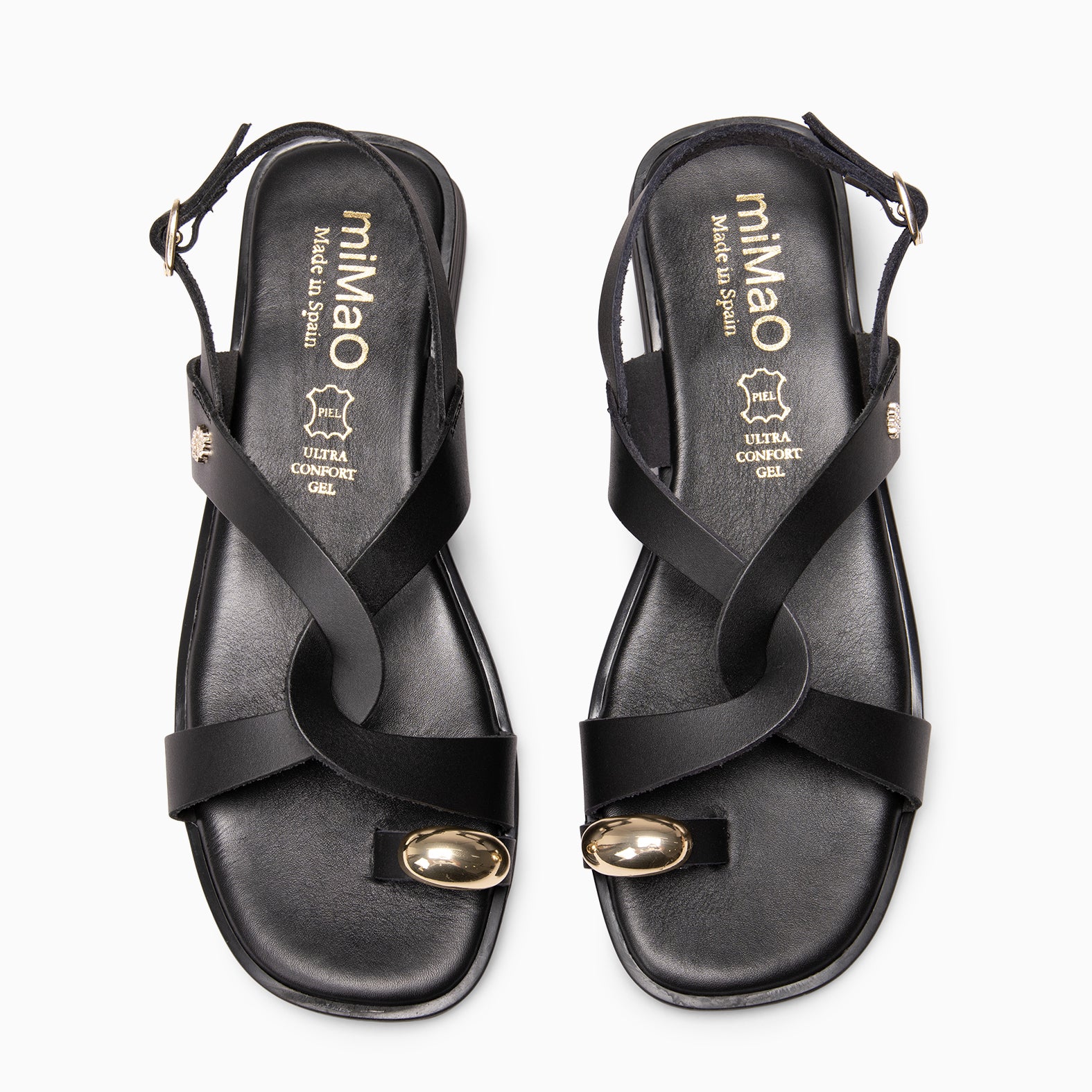 HELIA - Sandalias planas de piel NEGRO