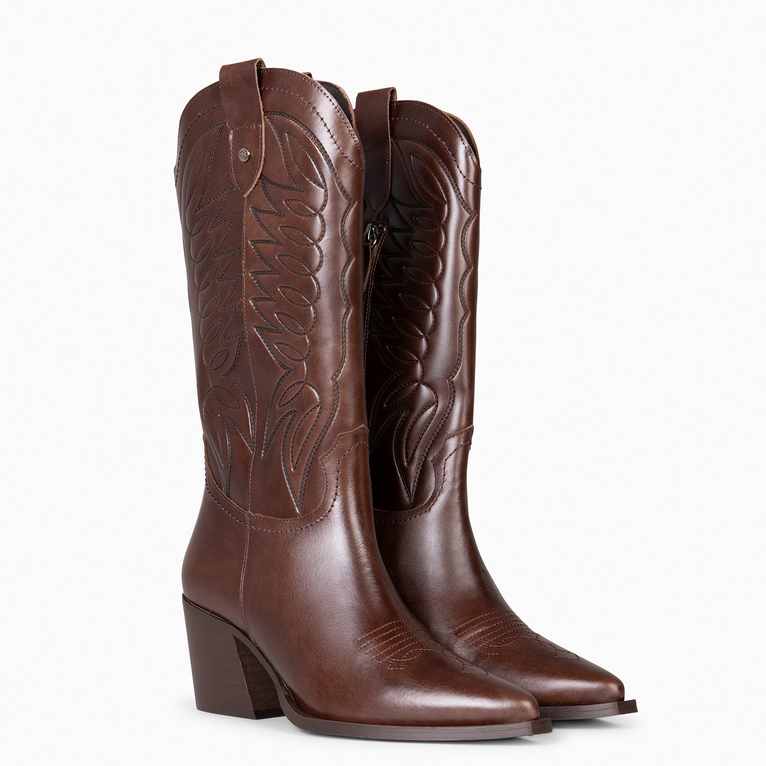 SALOON - Bottes cowboy en cuir brodé MARRON