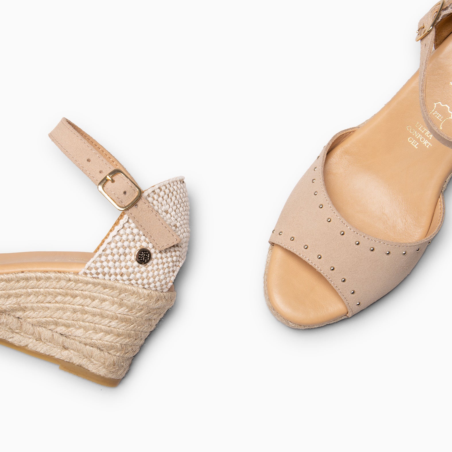 SAONA - Cuñas de esparto peep toe BEIGE
