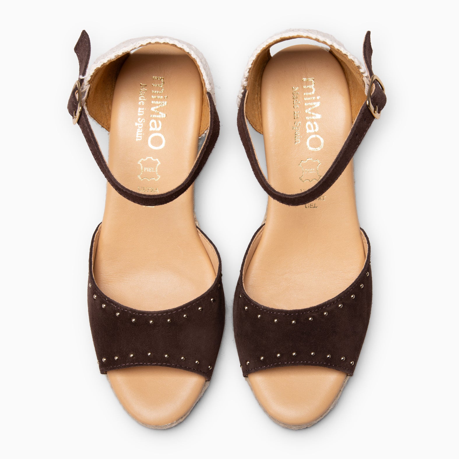 SAONA - Cuñas de esparto peep toe MARRON