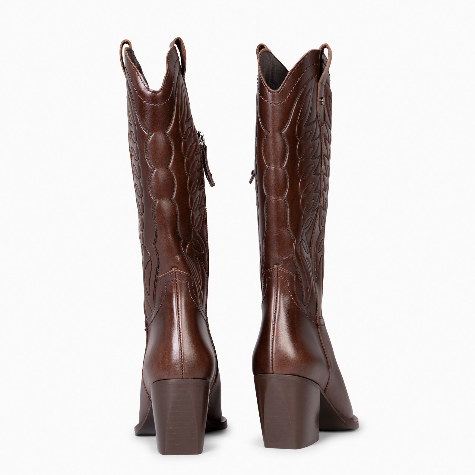 SALOON - Bottes cowboy en cuir brodé MARRON