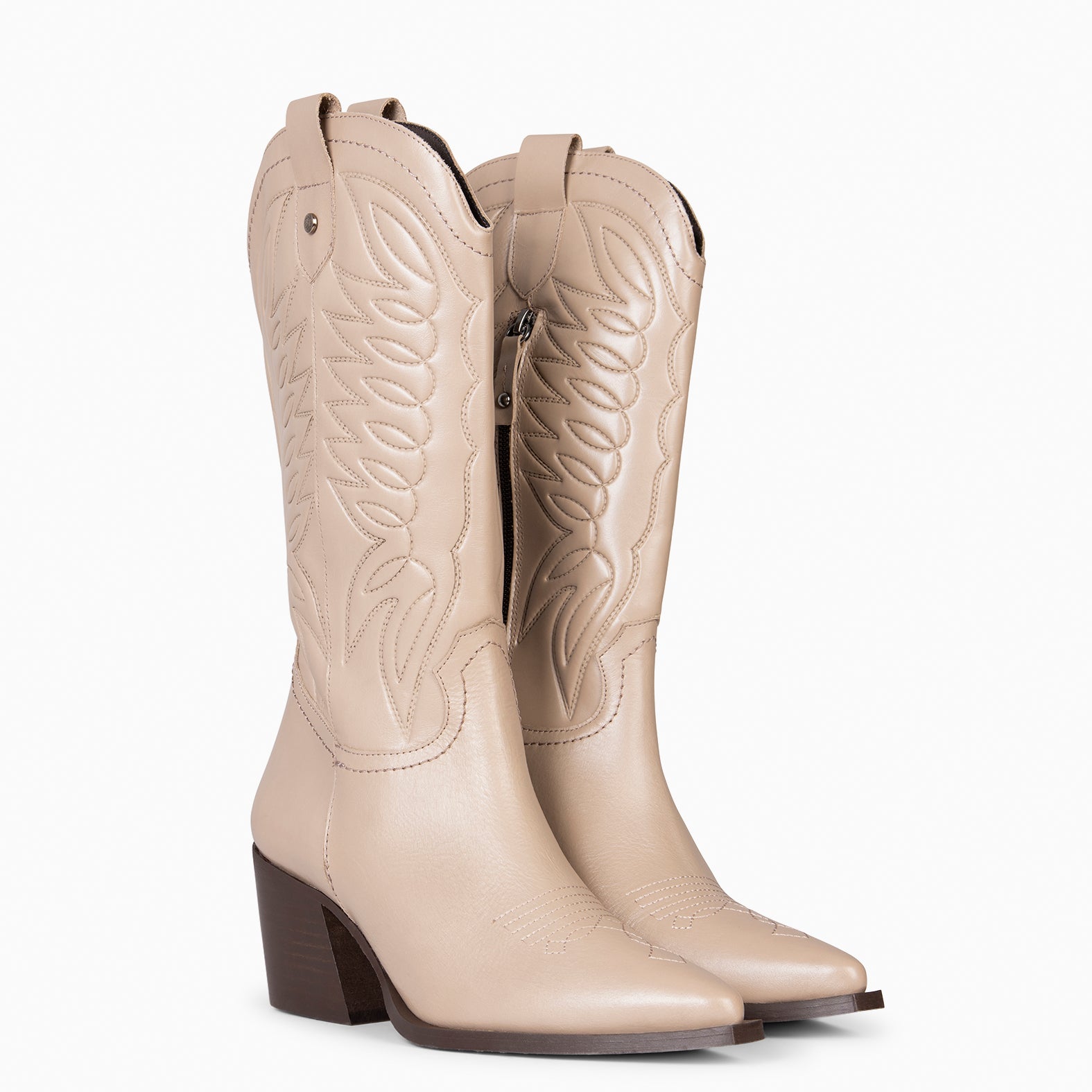 SALOON - Bottes cowboy en cuir brodé TAUPE