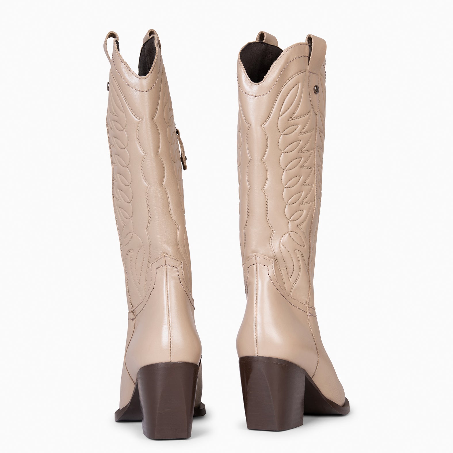 SALOON - Bottes cowboy en cuir brodé TAUPE