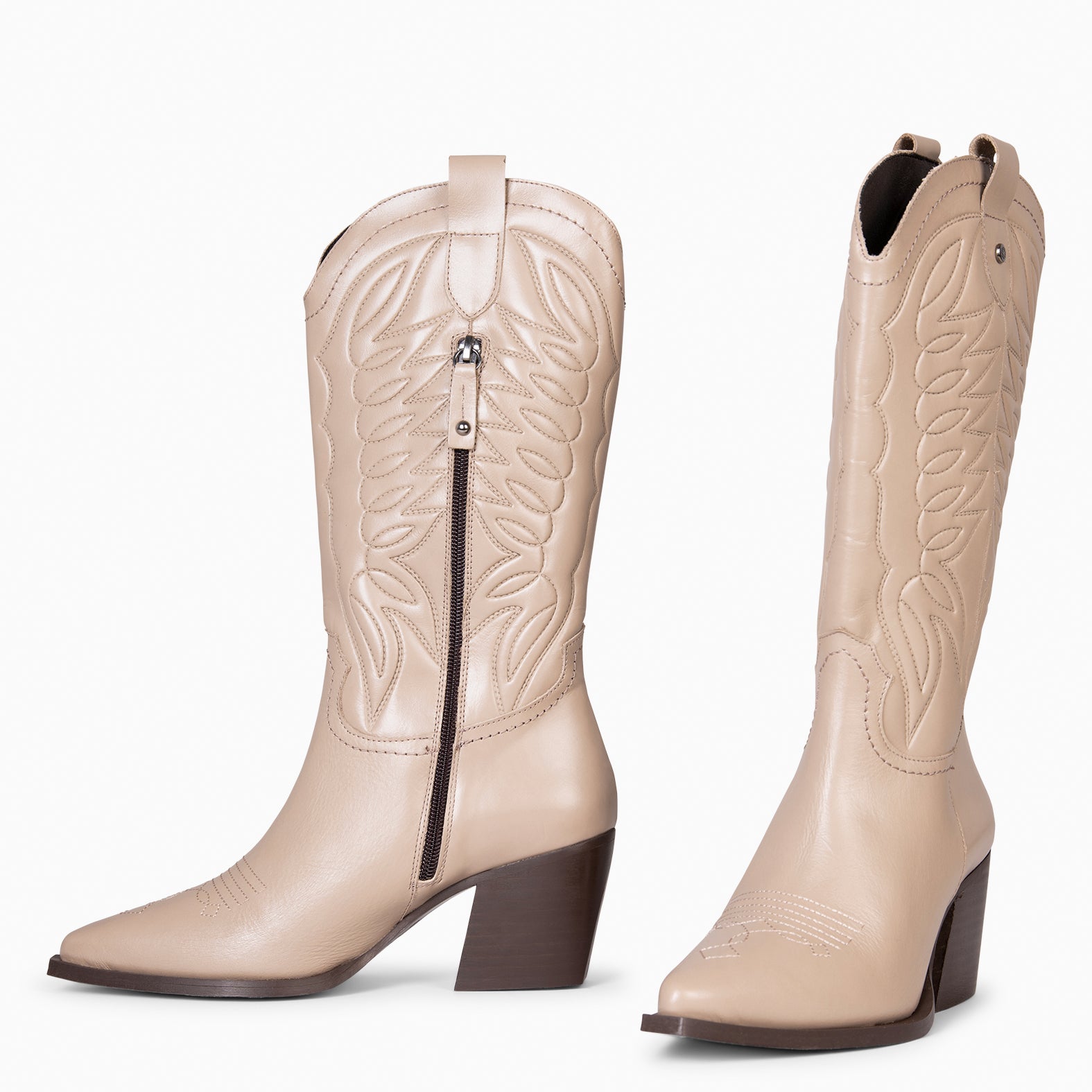 SALOON - Bottes cowboy en cuir brodé TAUPE