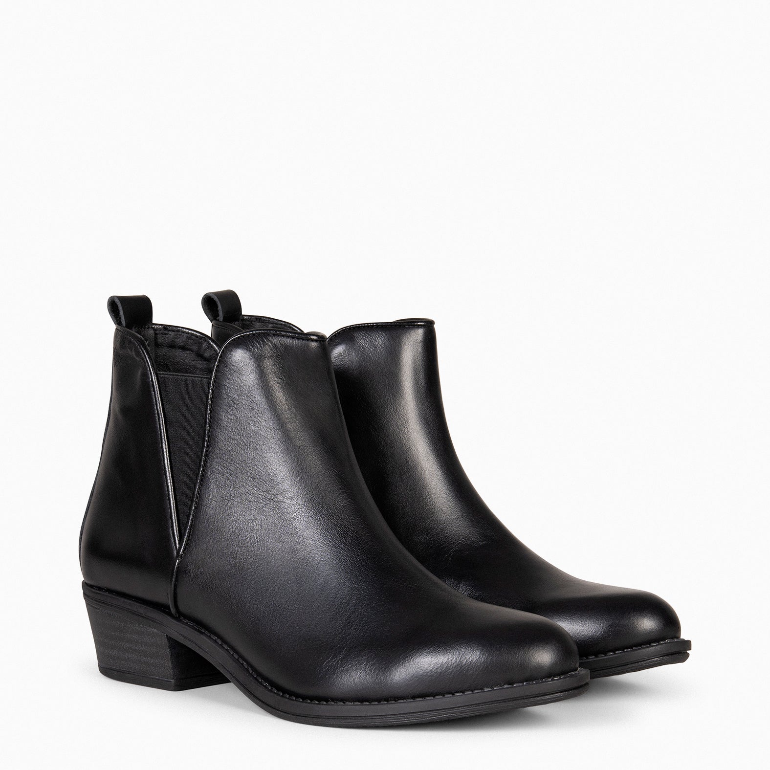 BASIC – Bottines à petit talon en cuir NOIR