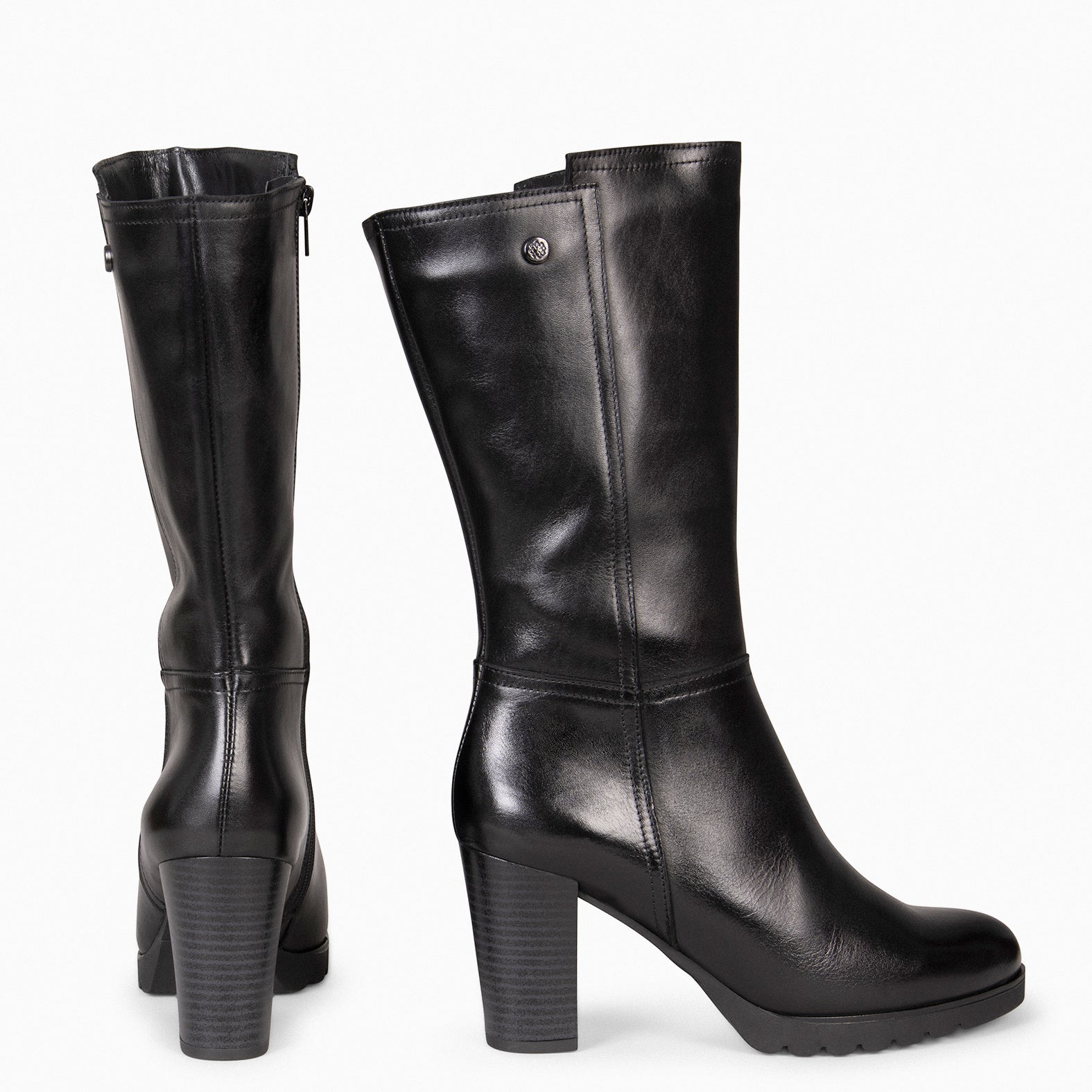 ARIANA – Bottes à talon haut en cuir NOIR