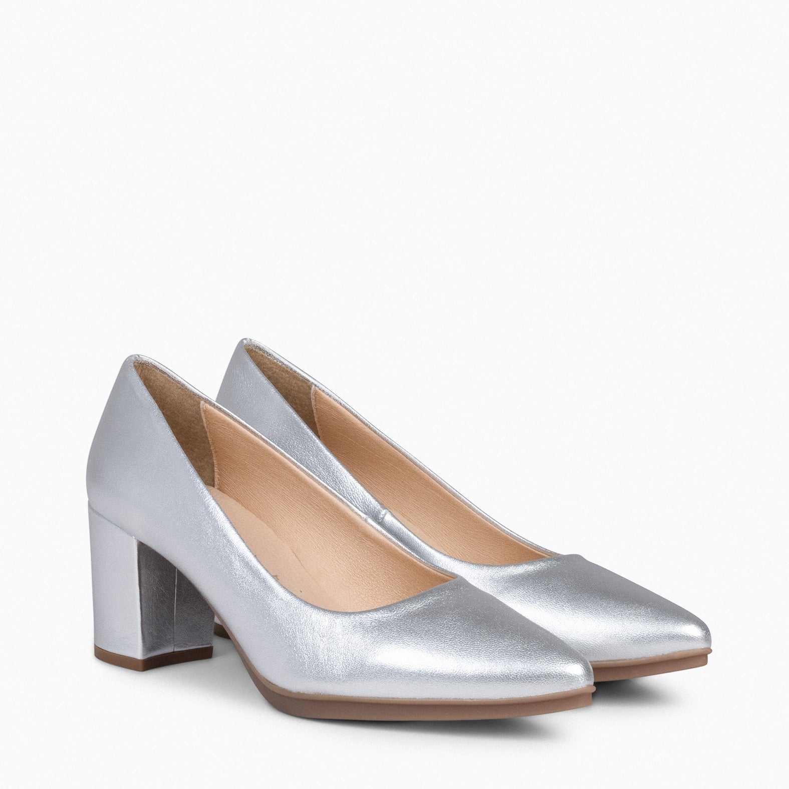 URBAN S SPLASH – SILVER metallic leather mid heels