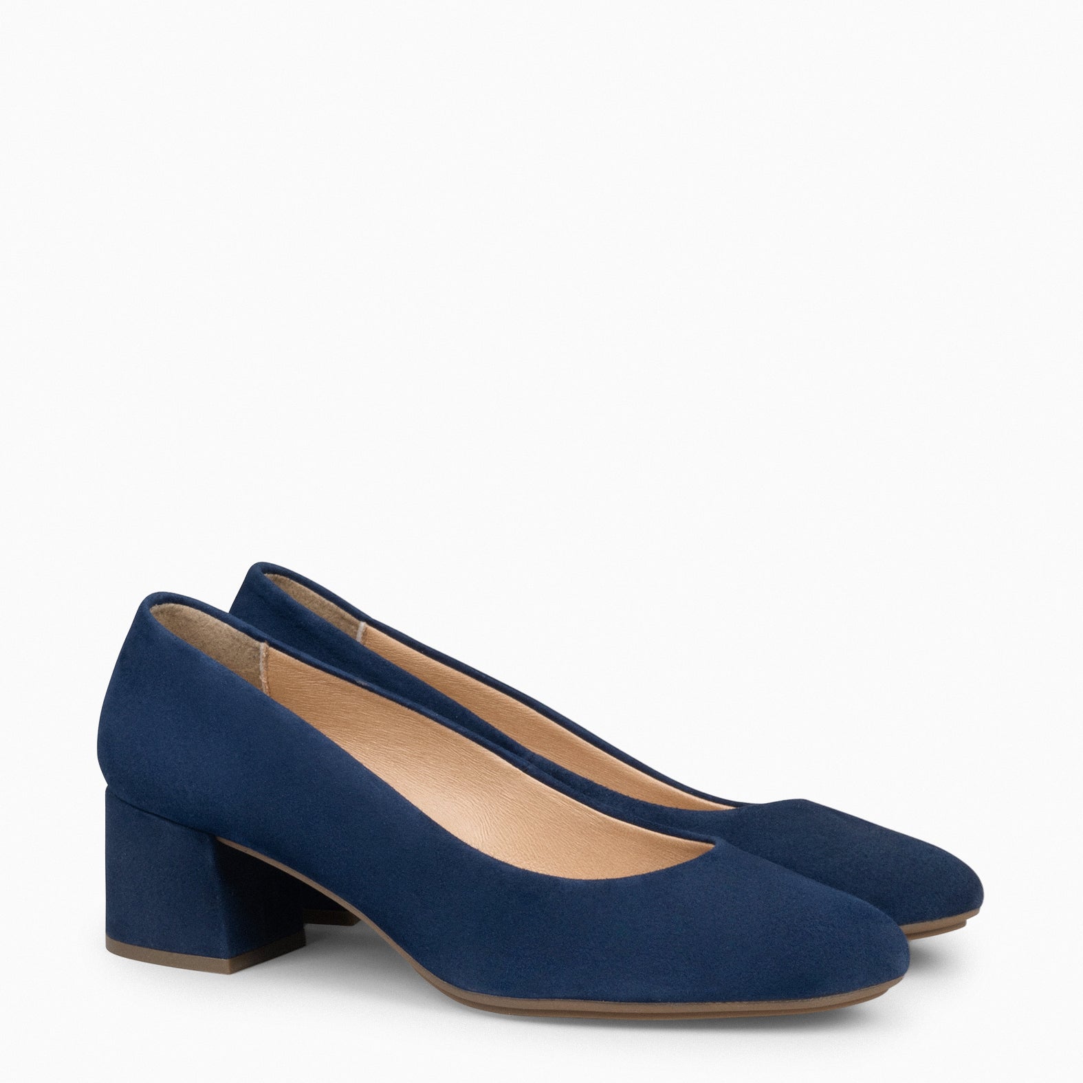 URBAN ROUND - NAVY SUEDE LEATHER LOW HEELS