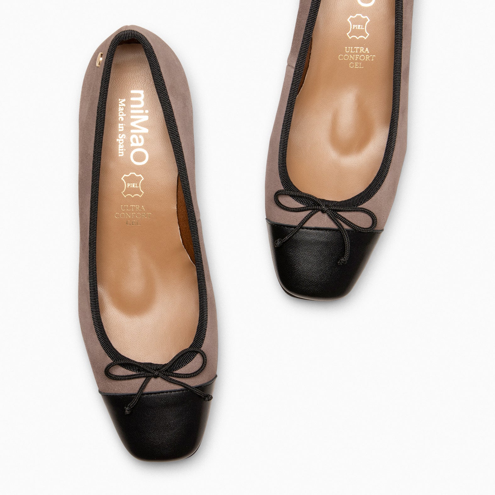 GLAMOUR - TAUPE ballerina with heel and BLACK patent toe