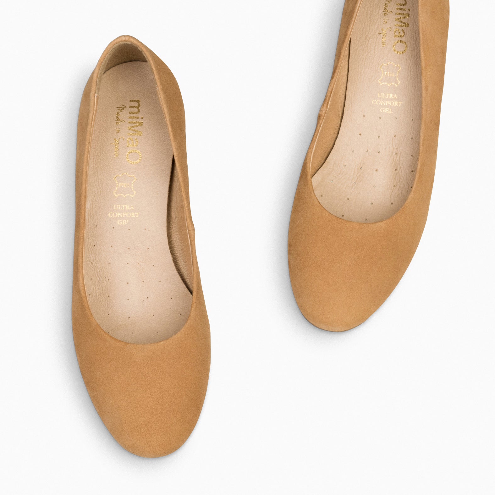 URBAN ROUND – CAMEL suede leather low heels